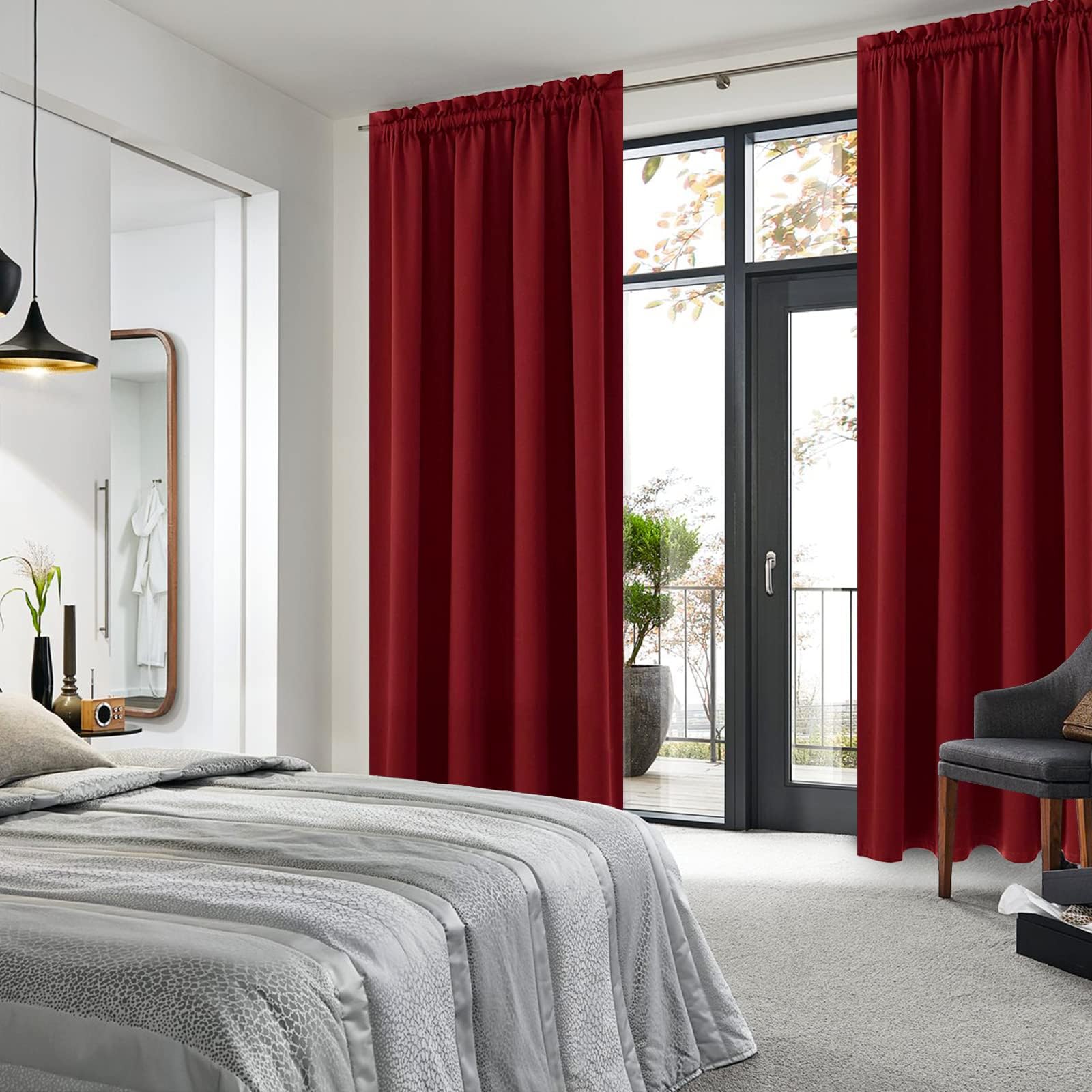 Wide Blackout Curtains for Living Room 70 x 84 Inch Long Burgundy (2 Count)