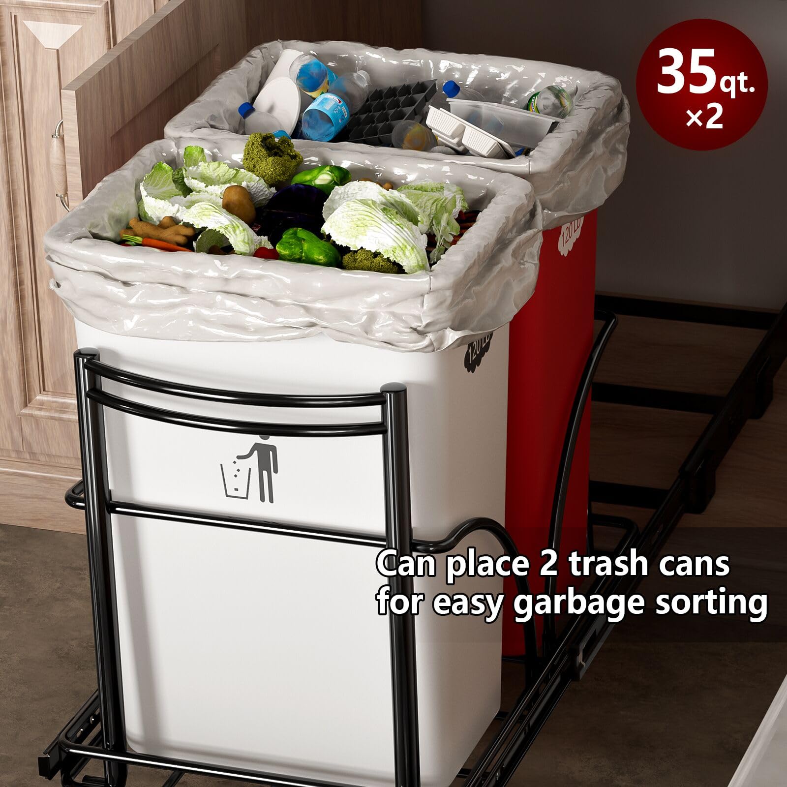 Dual Under Sink Trash Can Heavy Duty Pull Out Trash Can Under Cabinet