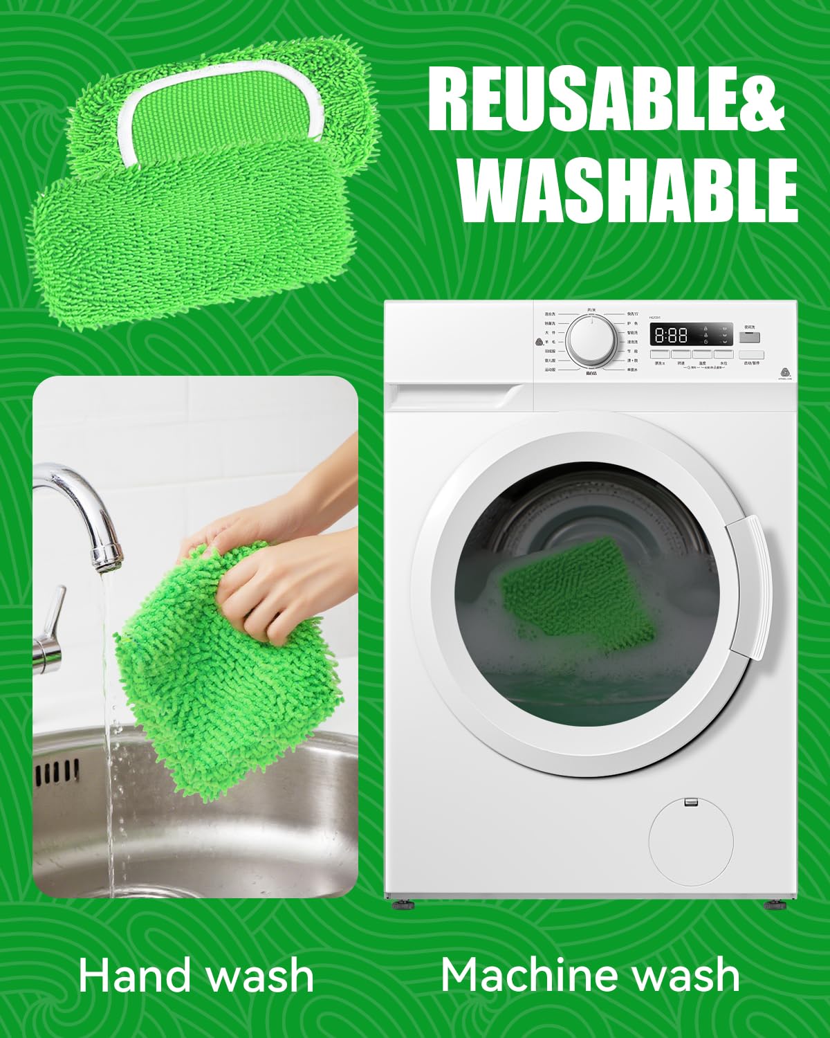 Reusable Microfiber Mop Pads Compatible with Swiffer Sweep & Mop Deluxe (2 Count)