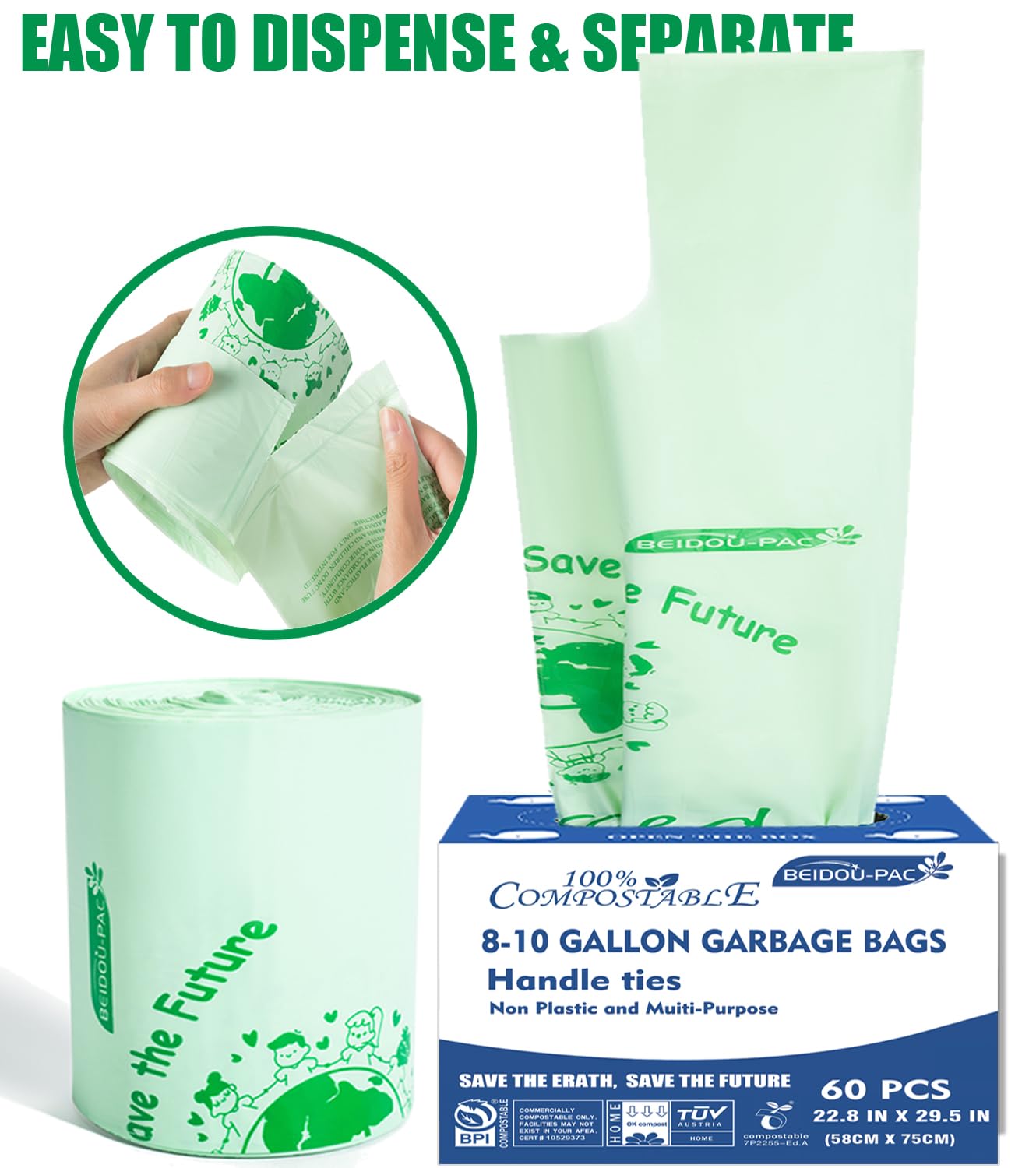 8 10 Gallon Compostable Trash Bags (120 Count)