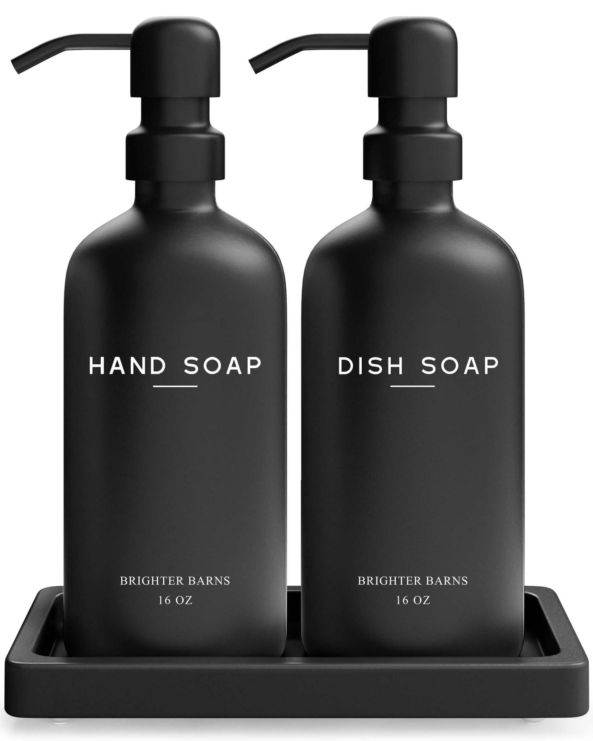 Black Glass Hand and Dish Soap Dispenser Set by Brighter Barns (2 Count)