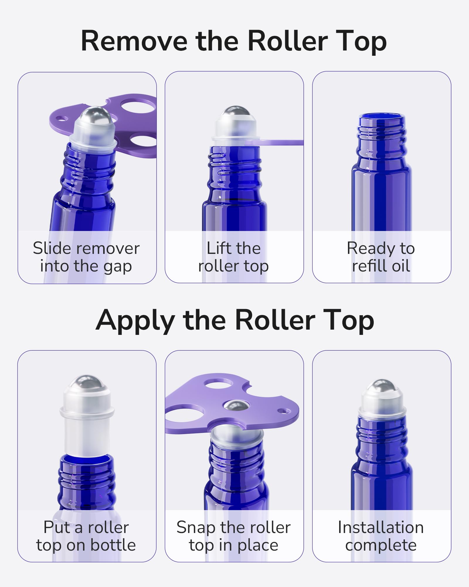 Essential Oil Roller Bottles 48 Pack 10ml Cobalt Blue Glass Empty Bottles with Stainless Steel Roller Balls
