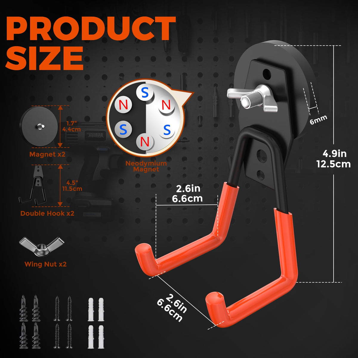 Large Strong Magnetic Hooks Heavy Duty Garage Big Magnet Hooks Extra Strength Magnetic Utility Storage Hook Hanger with Anti Slip Coating for Garden Indoor Outdoor Hanging Tools 2 Pcs Orange (2 Count)