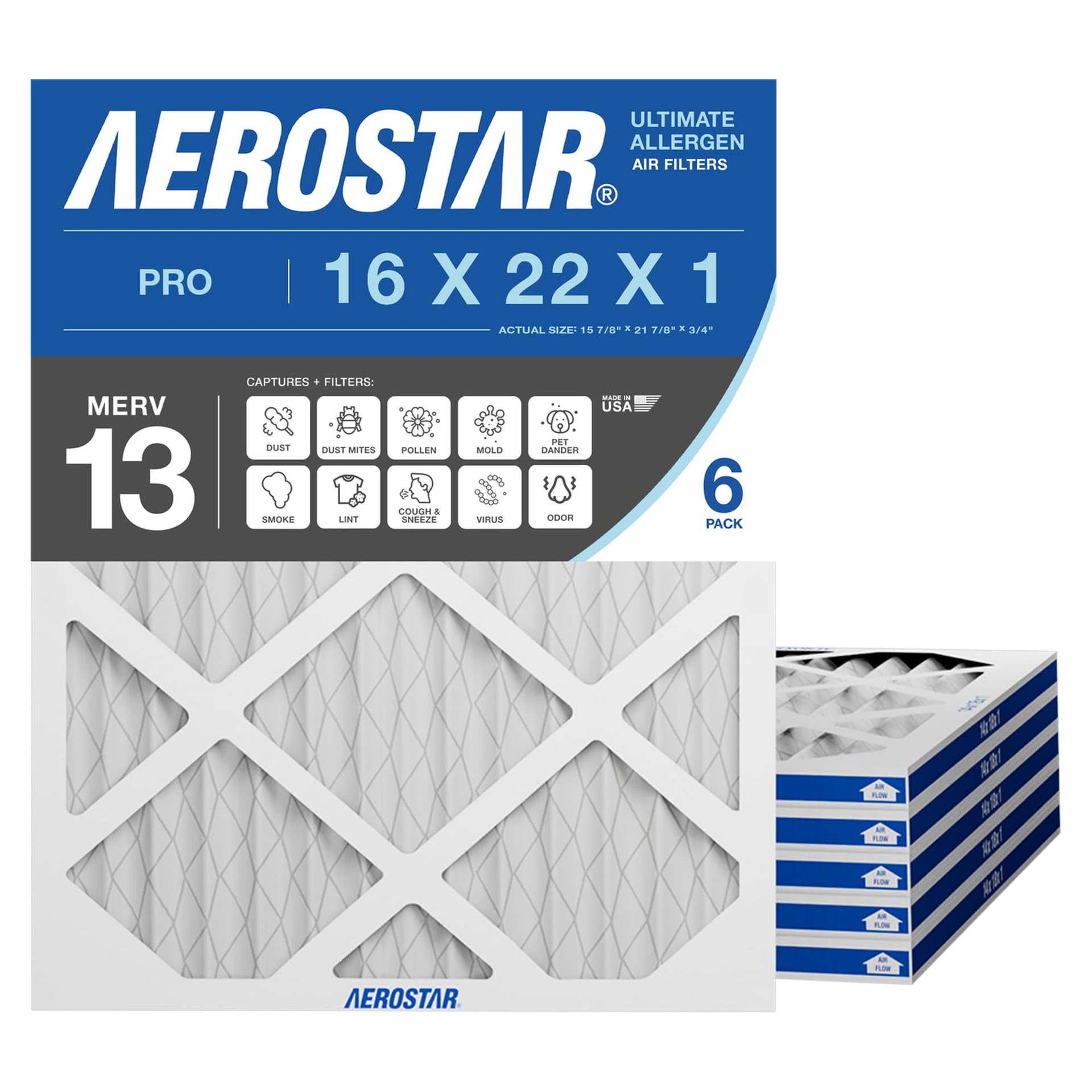 Air Filter 16x22x1 MERV 13 AC Filter (6 Count)