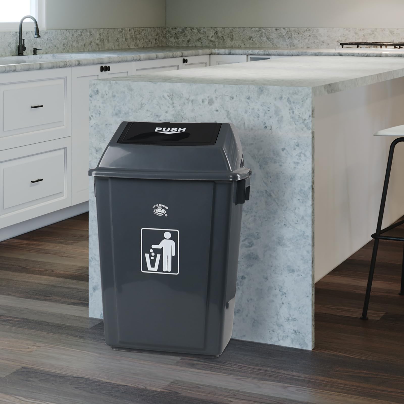 18 Gallon Tall Plastic Trash Can with Swing Lid (4 Count)