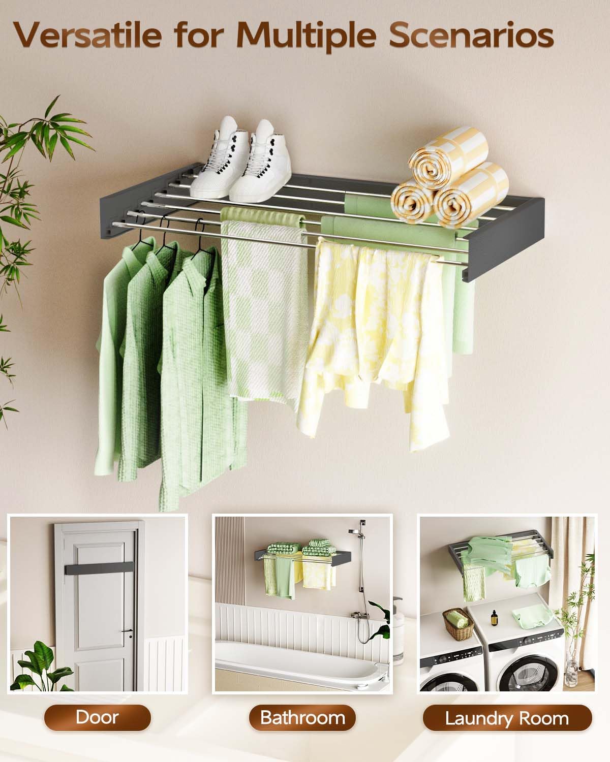 Wall Mounted Clothes Drying Rack 40"