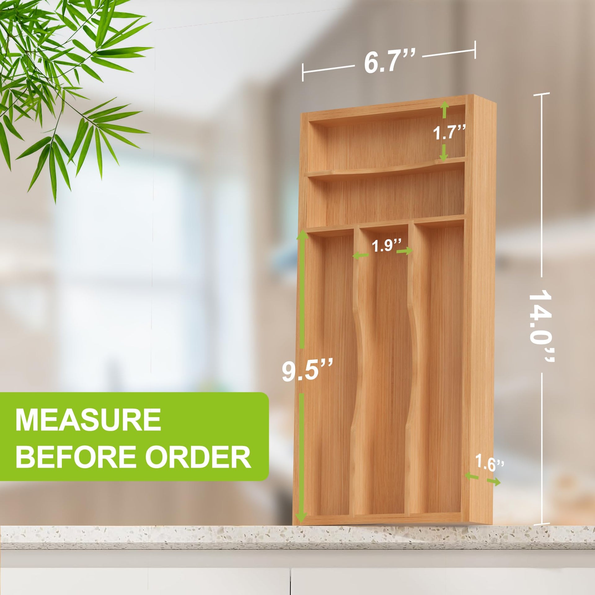 Bamboo Kitchen Silverware Organizer with Removable Divider