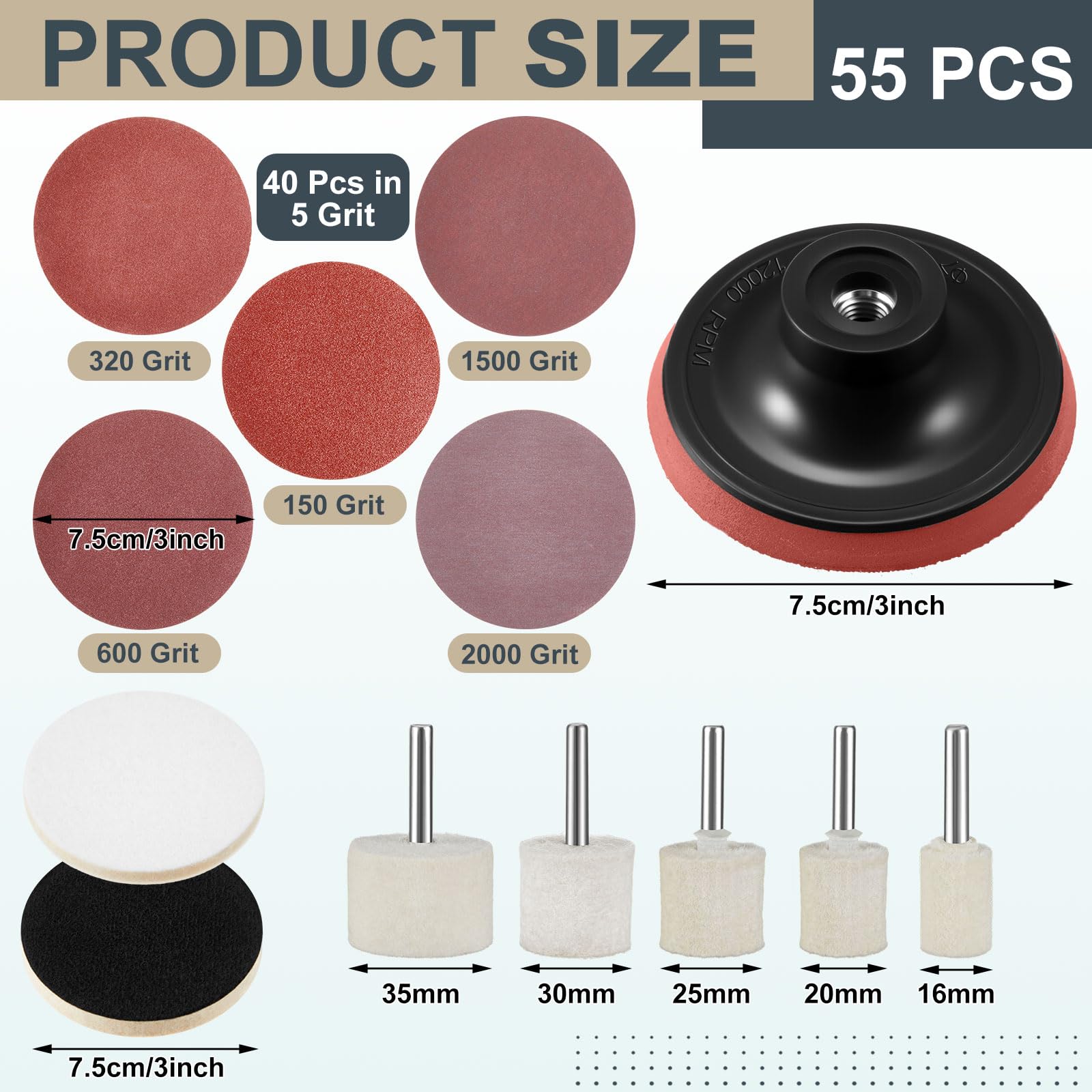 55 Pcs Glass Polishing Kit Windshield Scratch Repair Kit Car Windscreen Glass Scratch Remover 120g Cerium Oxide Powder Wheels Polish Pads Sandpaper Window Repair Tool for Car Windscreen (55 Count)