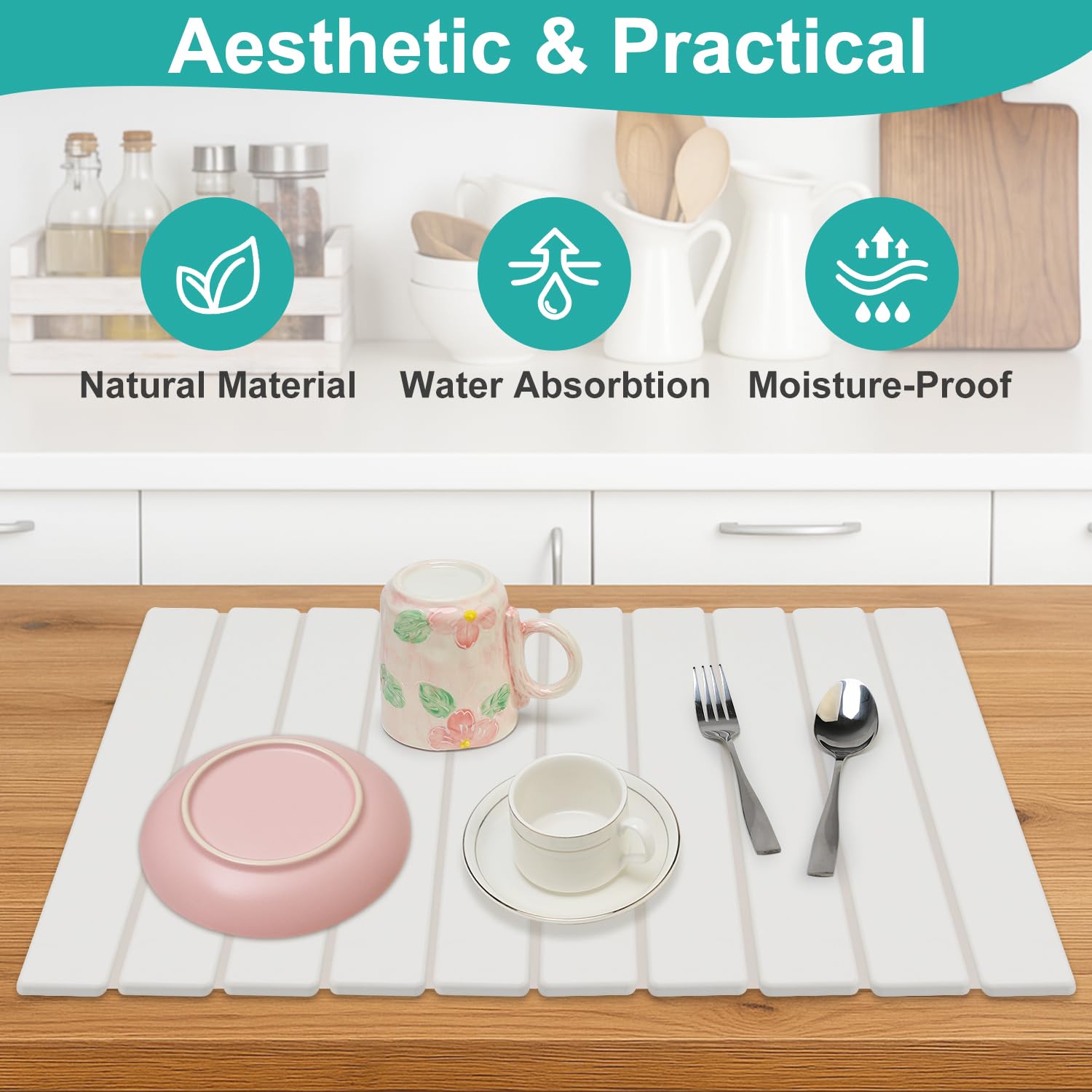 3 Pcs Large Stone Dish Drying Mat Kitchen Sink Counter Diatomite Dish Pad