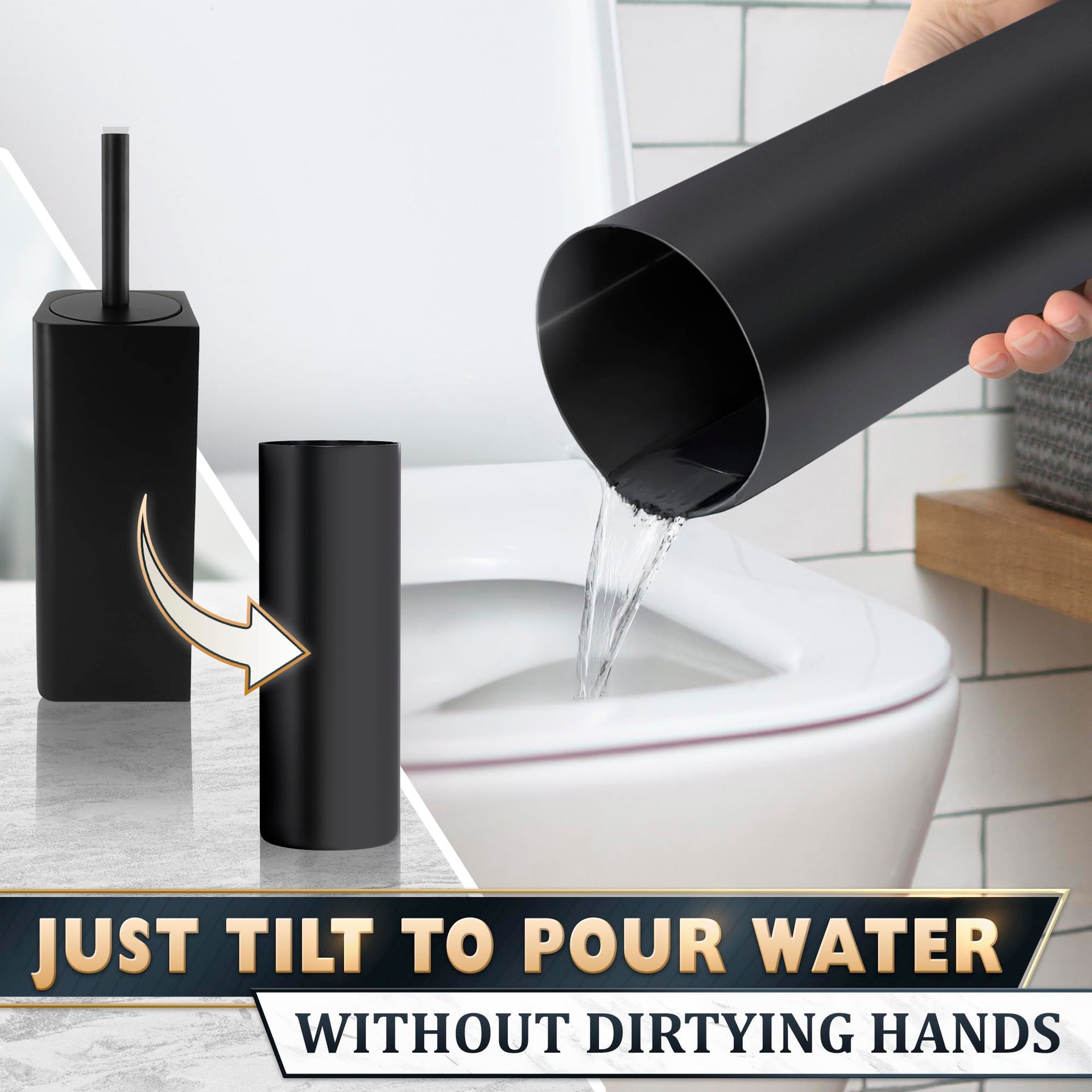 Black Toilet Brush and Holder Set