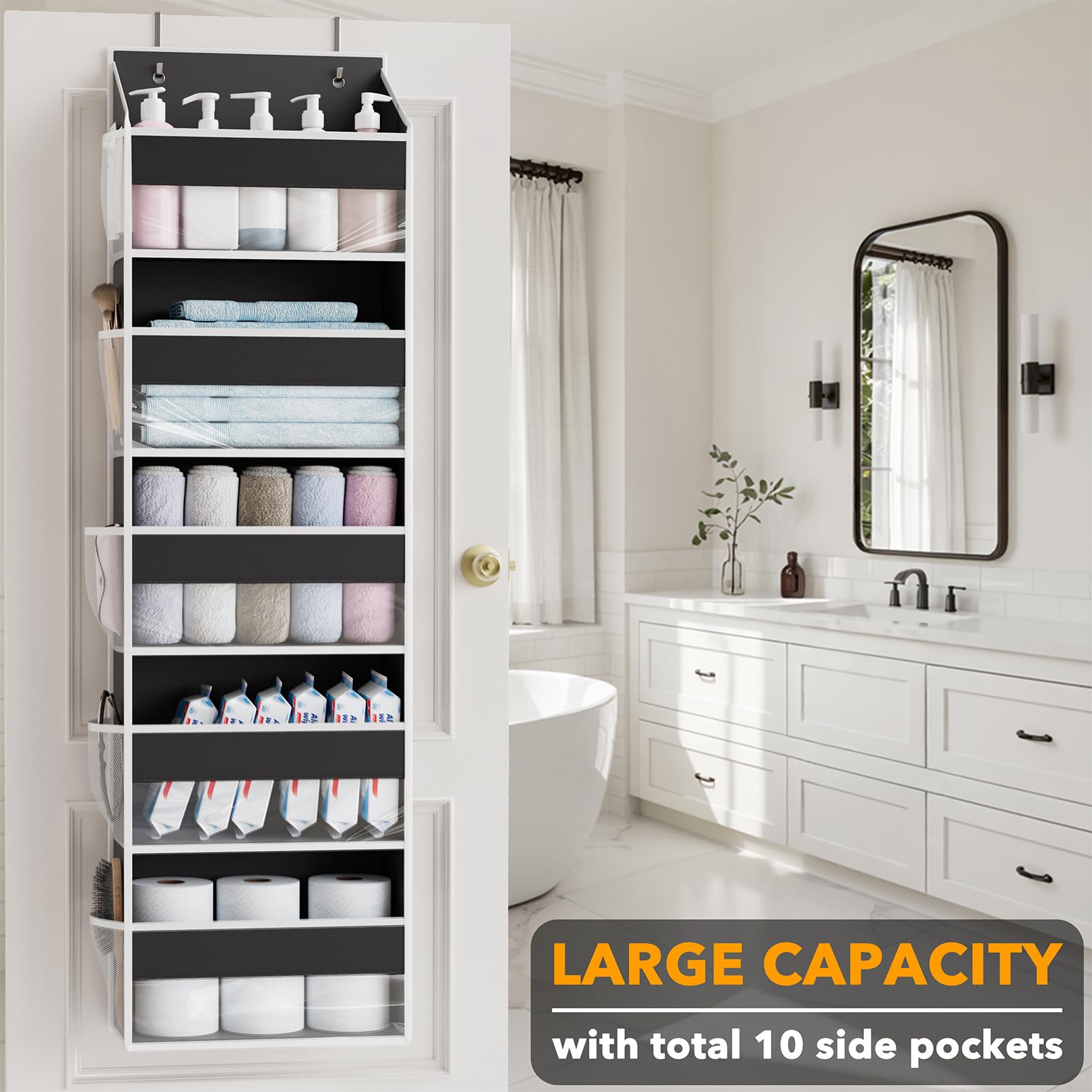 2 Pack Over The Door Organizer with 5 Large Pockets and 10 Mesh Side Pockets