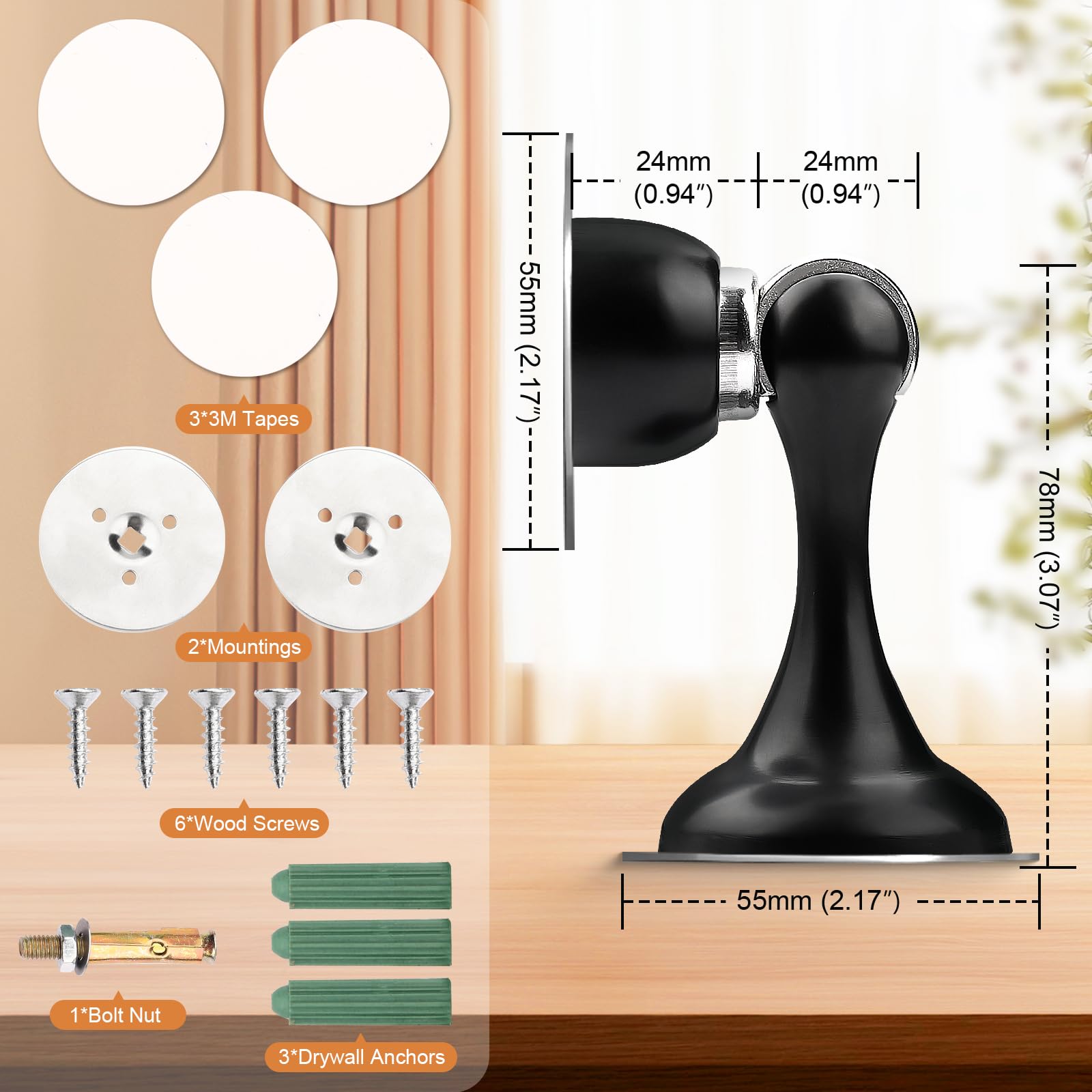 Black Magnetic Door Stoppers for Bottom of Door