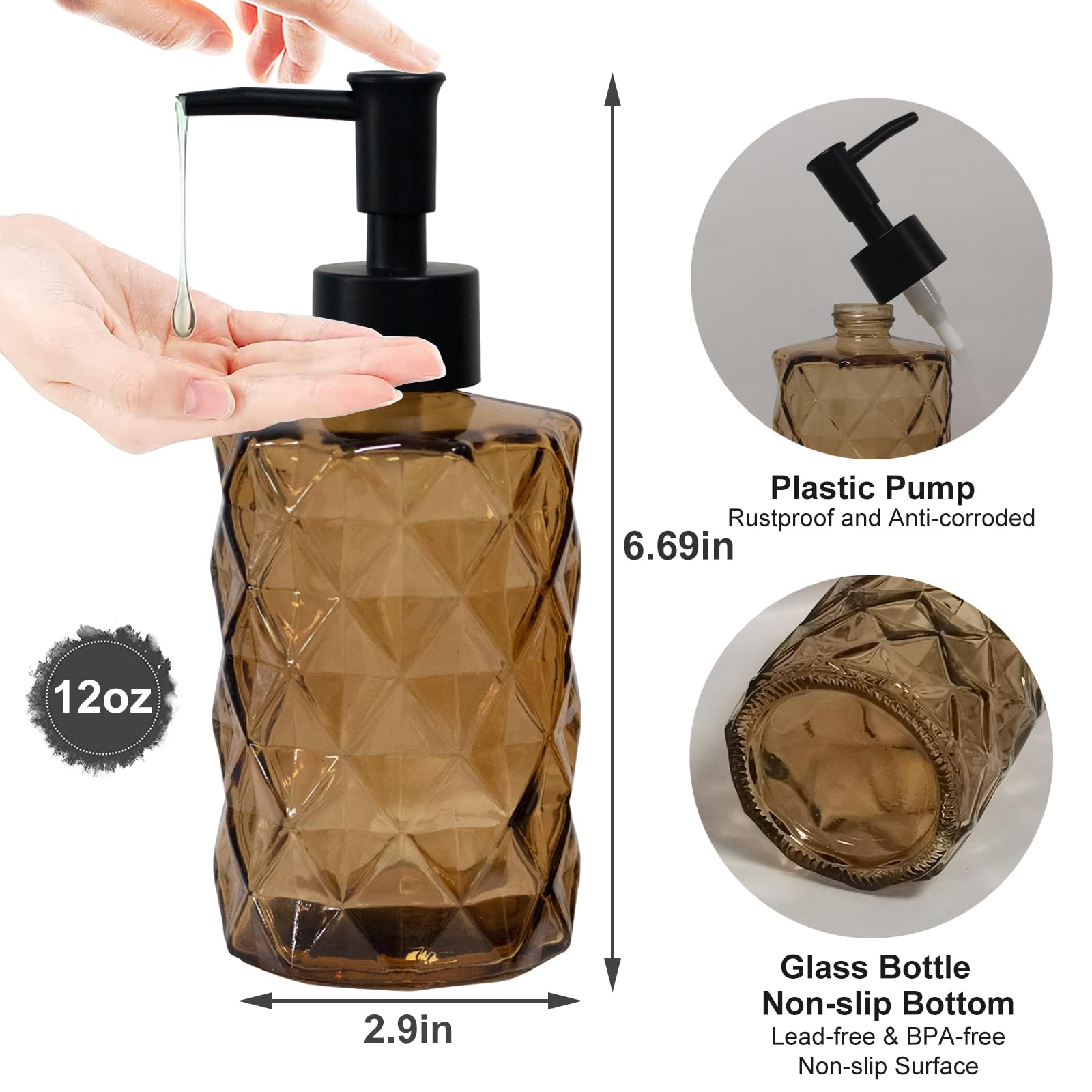 Brown Bathroom Soap Dispenser with Black Plastic Pump