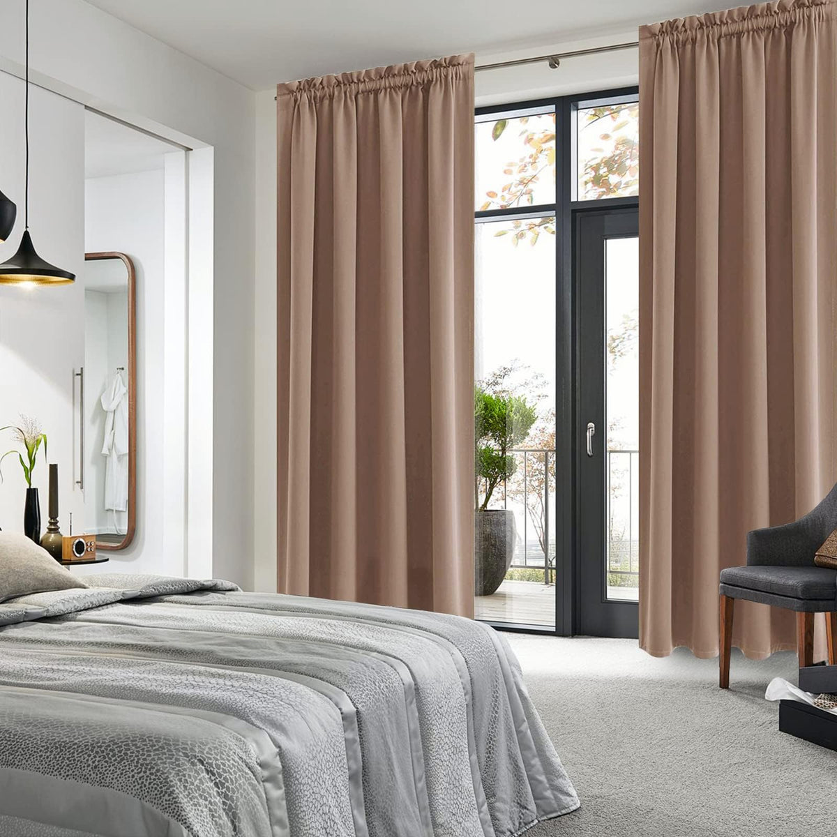 Wide Blackout Curtains for Bedroom Living Room 70 x 84 Inch Long Khaki