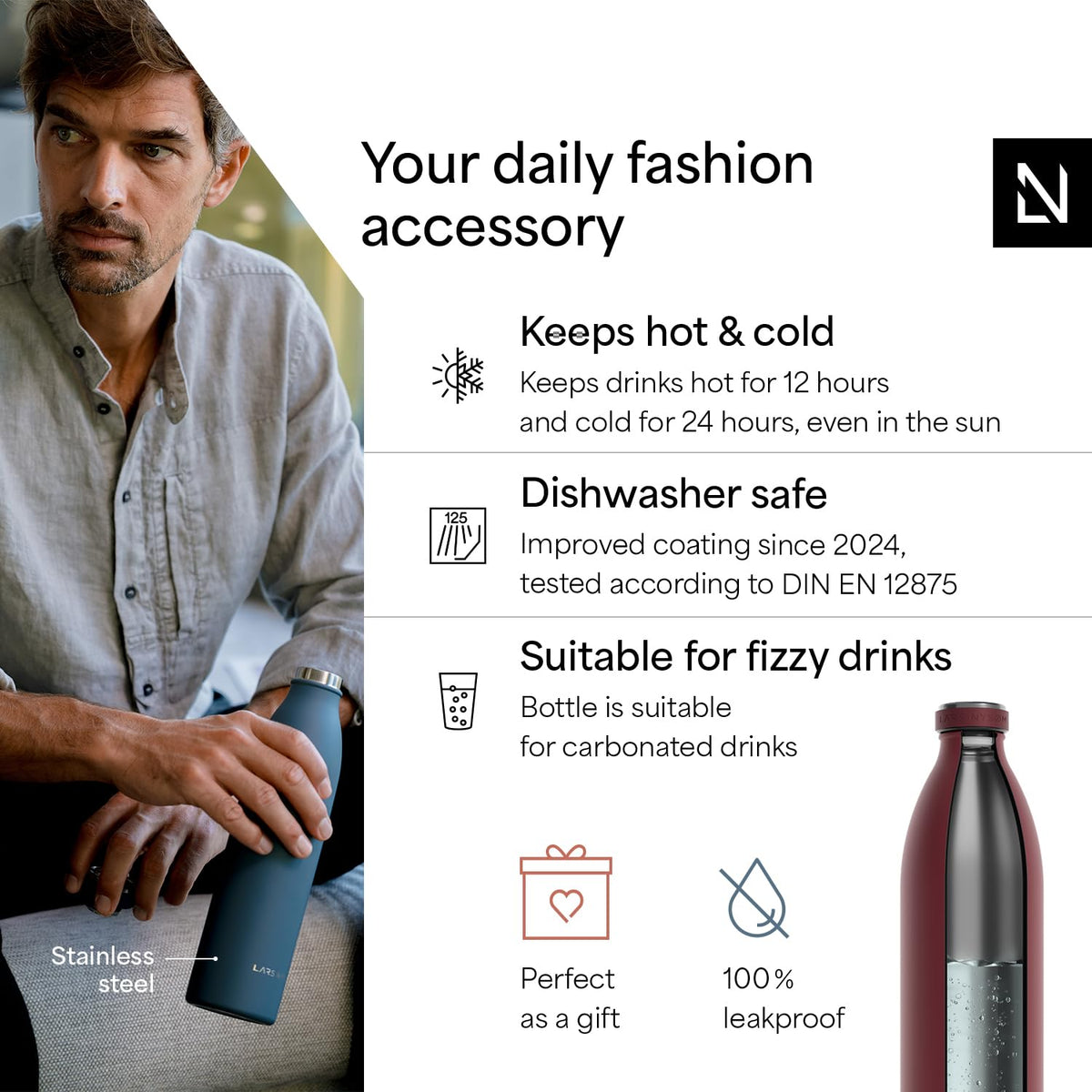 Stainless Steel Insulated XL Water Bottle 12oz 17oz 25oz 34oz 51oz