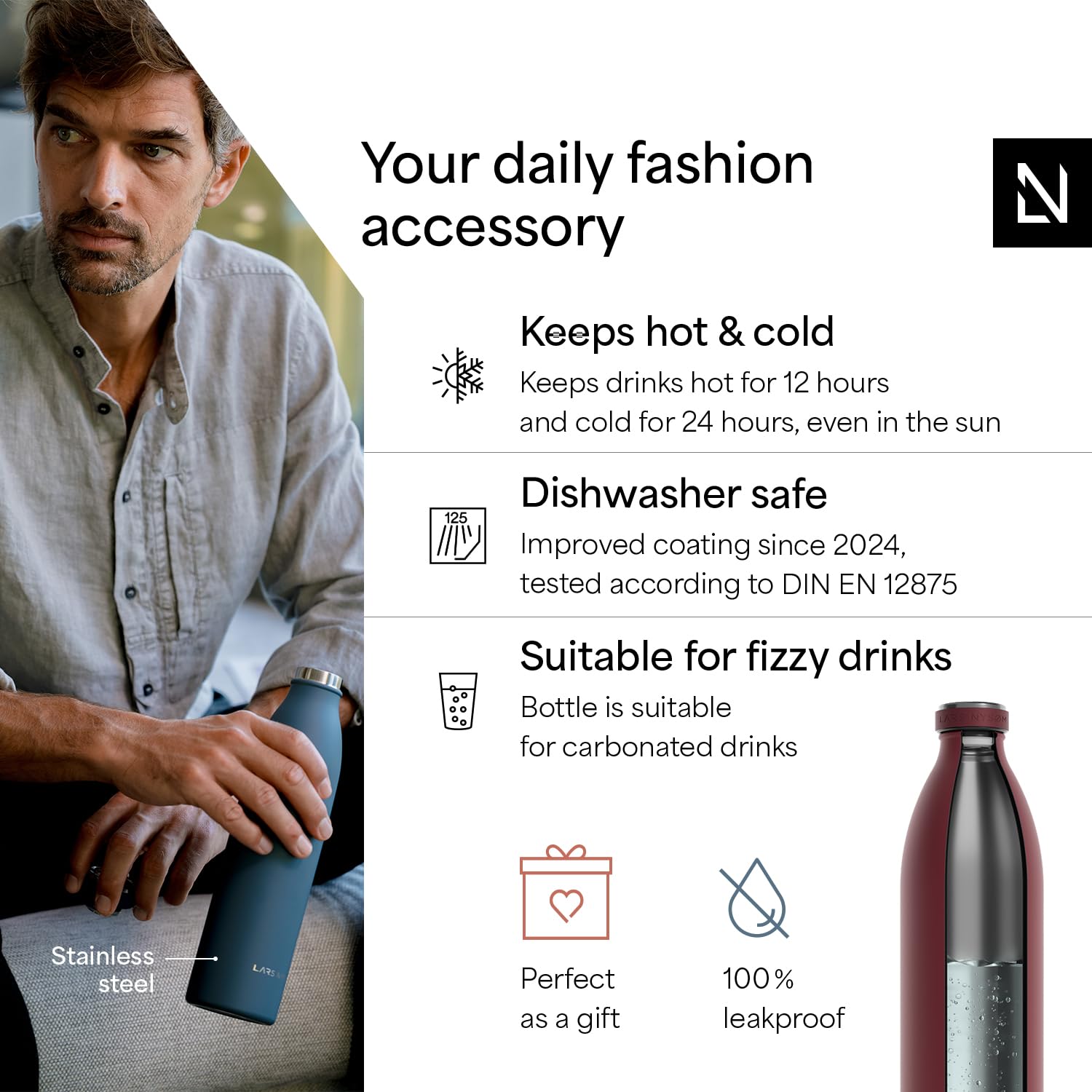 Stainless Steel Insulated XL Water Bottle 12oz 17oz 25oz 34oz 51oz