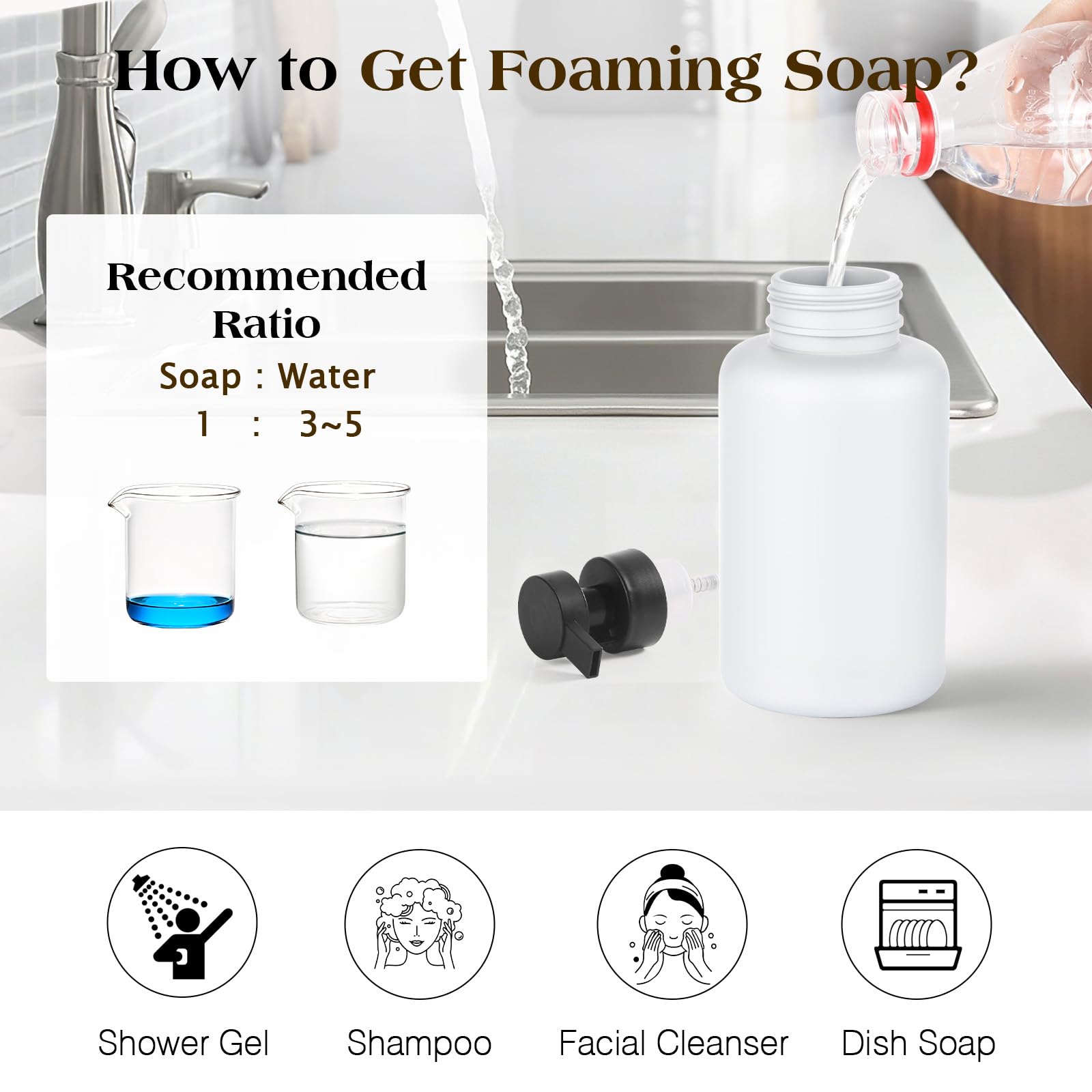 Glass Foaming Soap Dispenser 15oz Hand Soap Bottle (2 Count)
