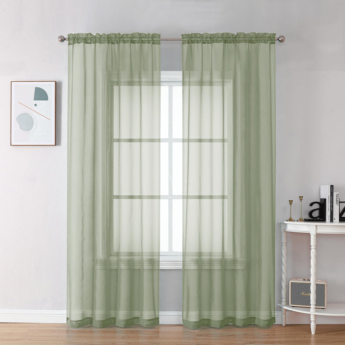 Sheer Sage Green Curtains 90 inches Long 2 Panels (2 Count)