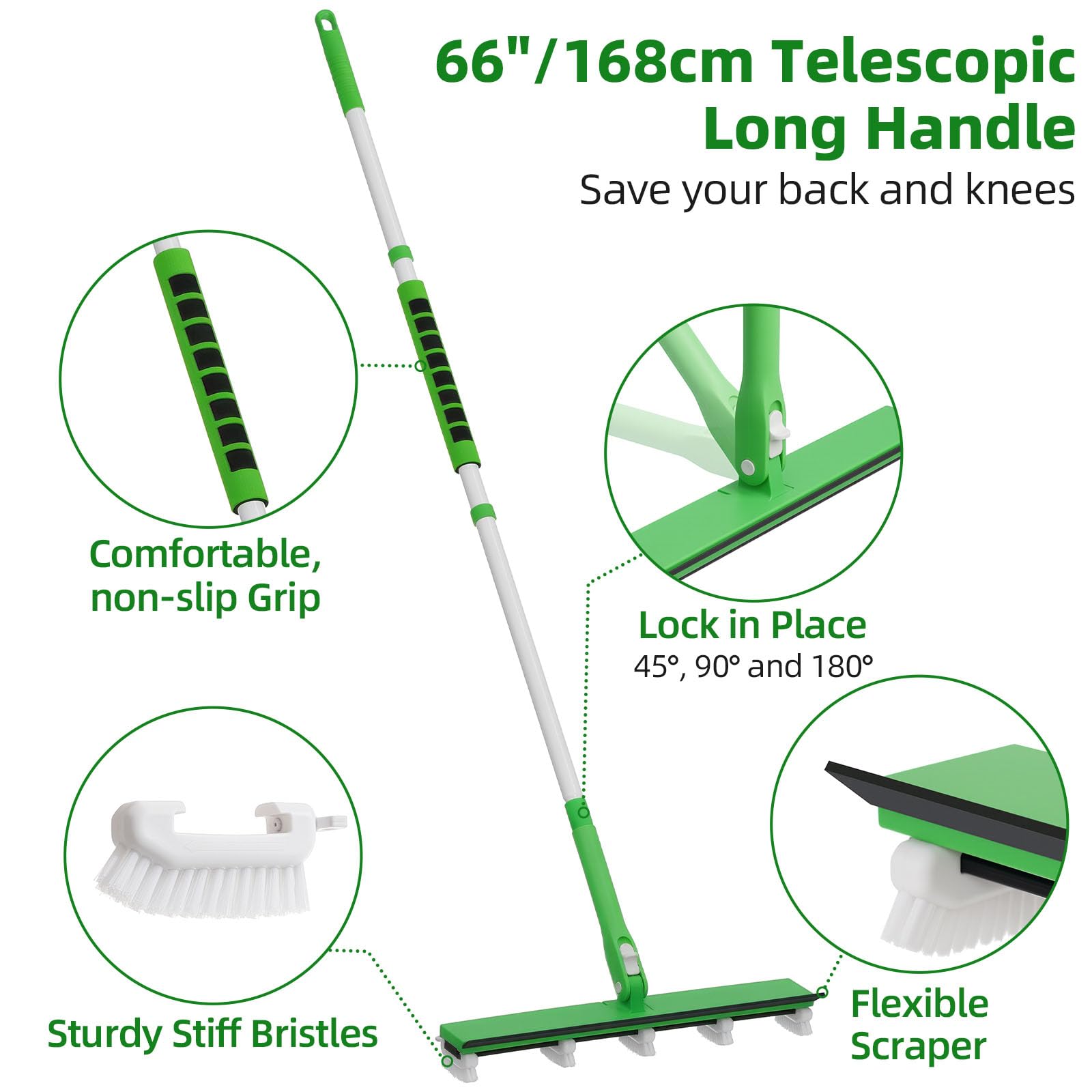 Grout Cleaner Brush with 66'' Long Handle Stiff Bristle Multi