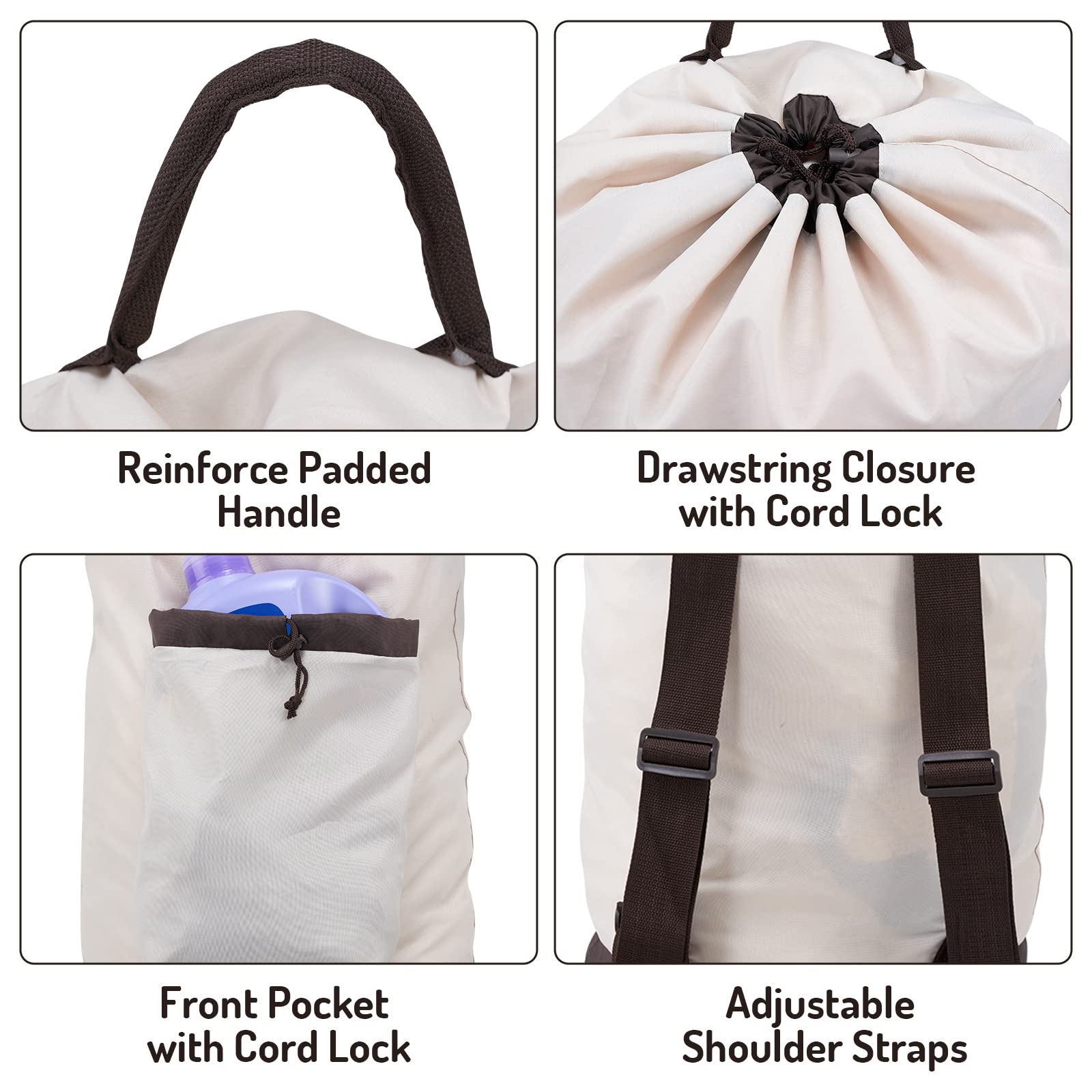 Laundry Bag Backpack with Shoulder Straps and Detergent Holder Clothes