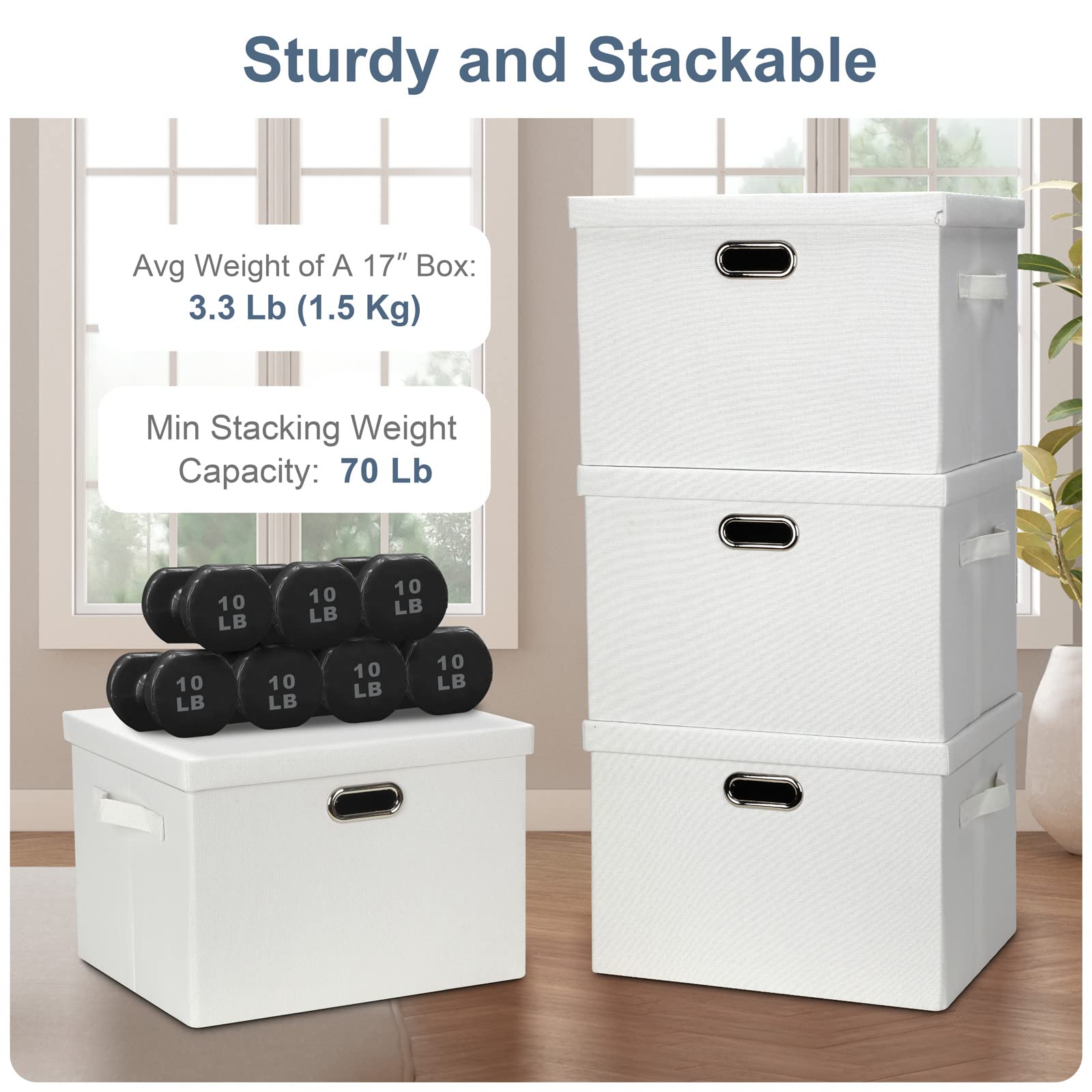 Large 17" 36 Quart Collapsible Stackable Storage Bins with Lids
