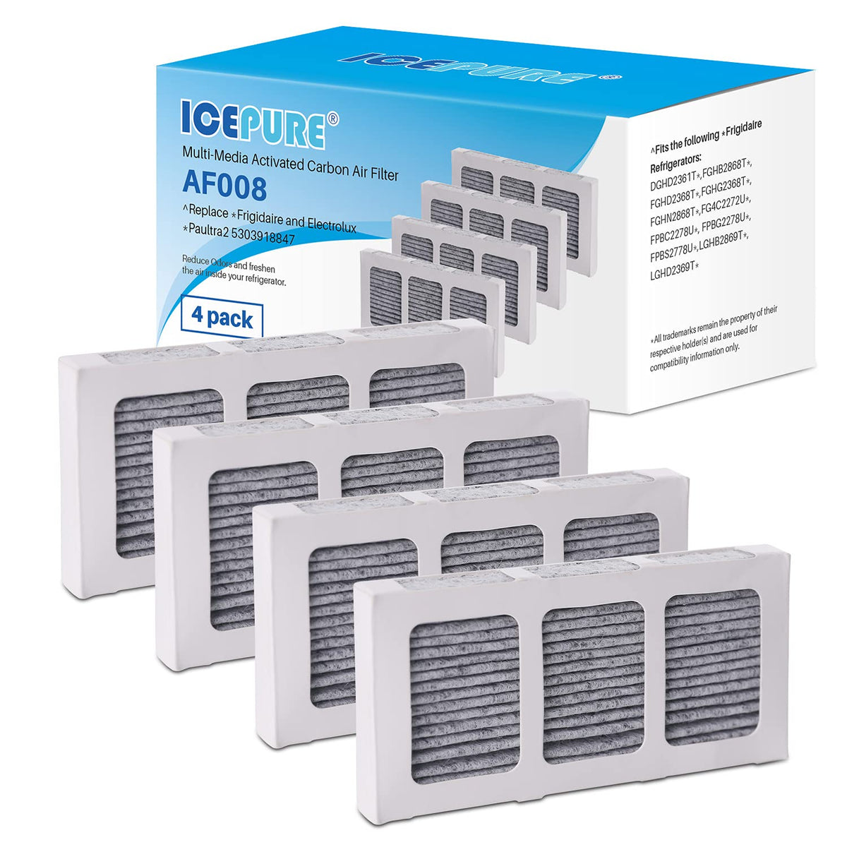 AF008 Compatible with Pureair Ultra 2 Refrigerator Air Filter (4 Count)