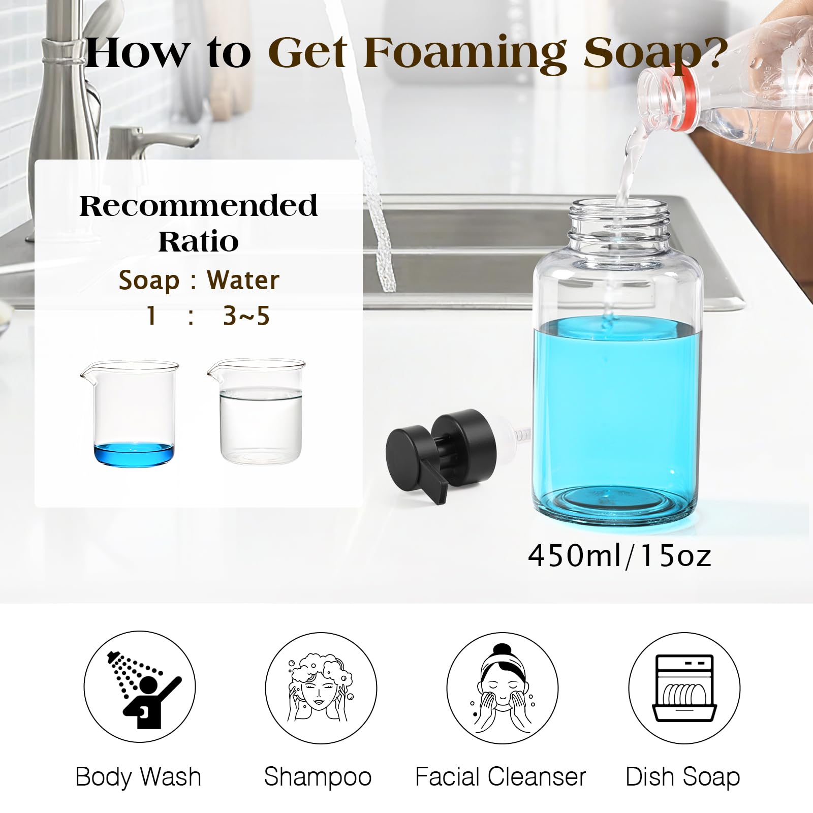 15oz Glass Foaming Soap Dispenser Set (2 Count)