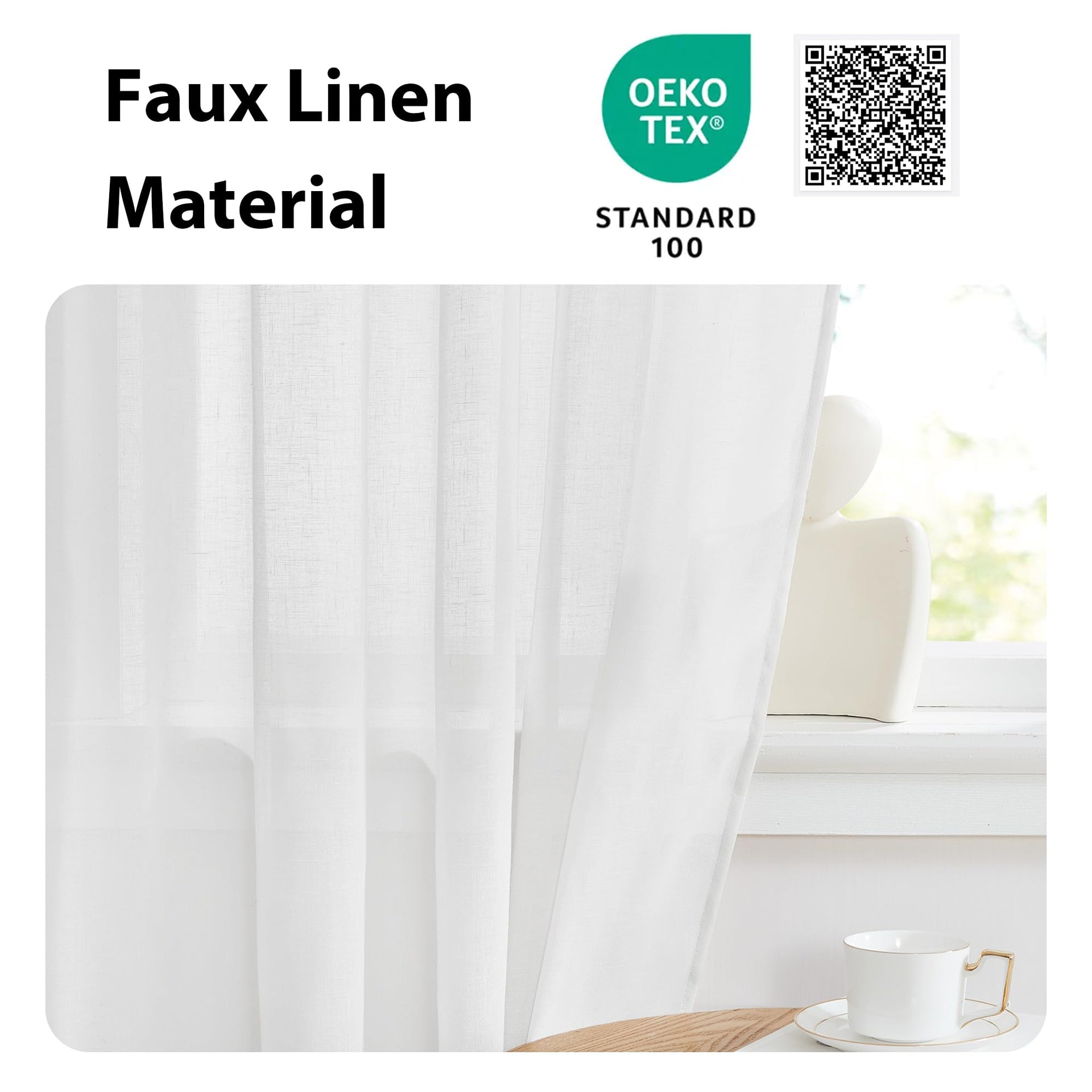 White Sheer Door Window Curtain 40 inches Long for Kitchen
