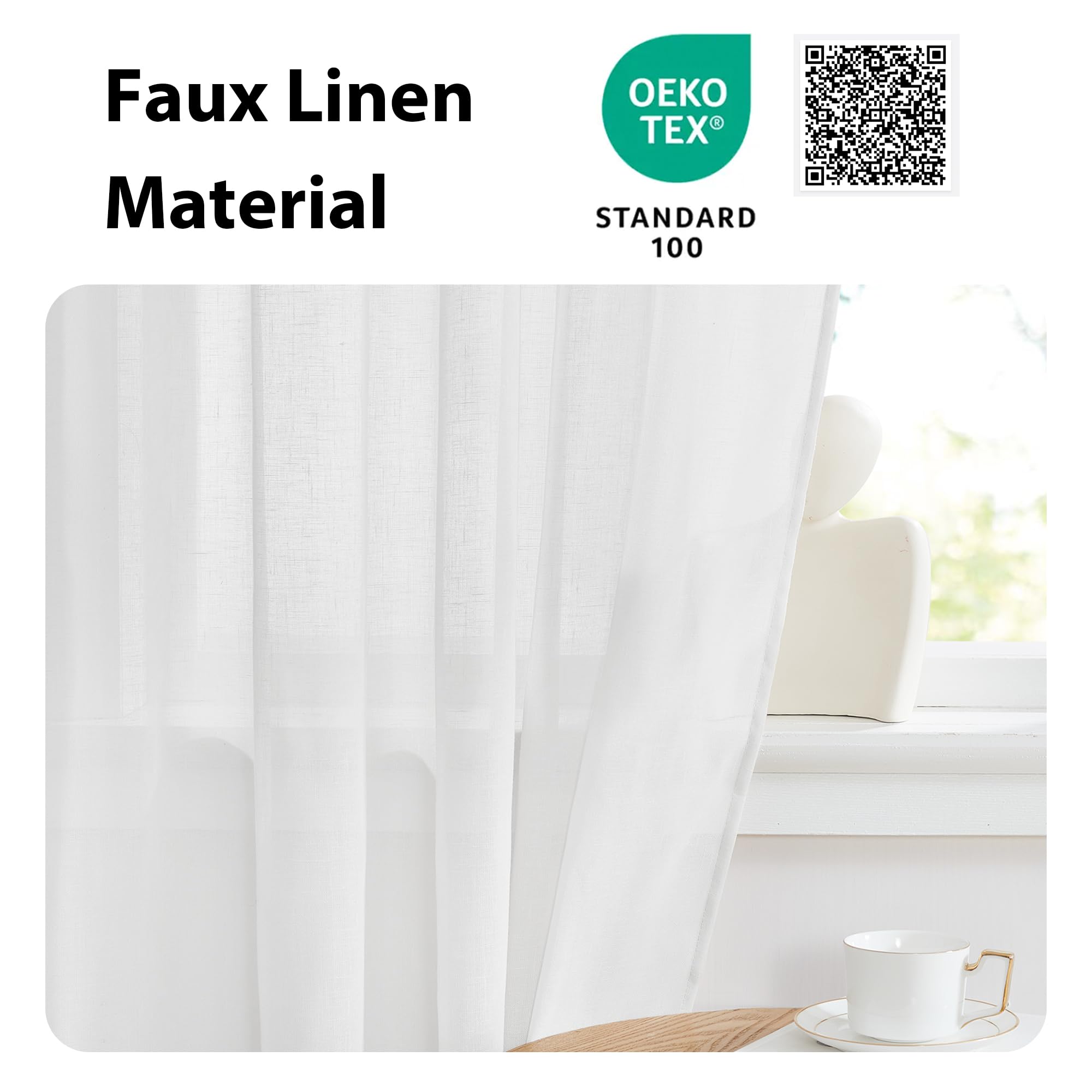 White Sheer Door Window Curtain 40 inches Long for Kitchen