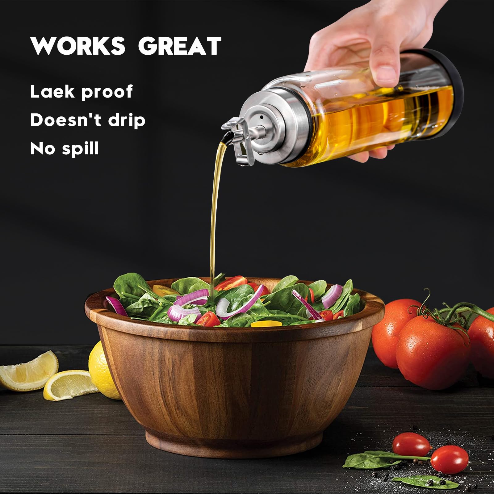 Glass Olive Oil Dispenser Bottle for Kitchen Shatterproof & Leakproof Oil and Vinegar Dispenser Set with Stainless Steel Spout & Rubber Bottom 17 oz Olive Oil Bottle for Cooking