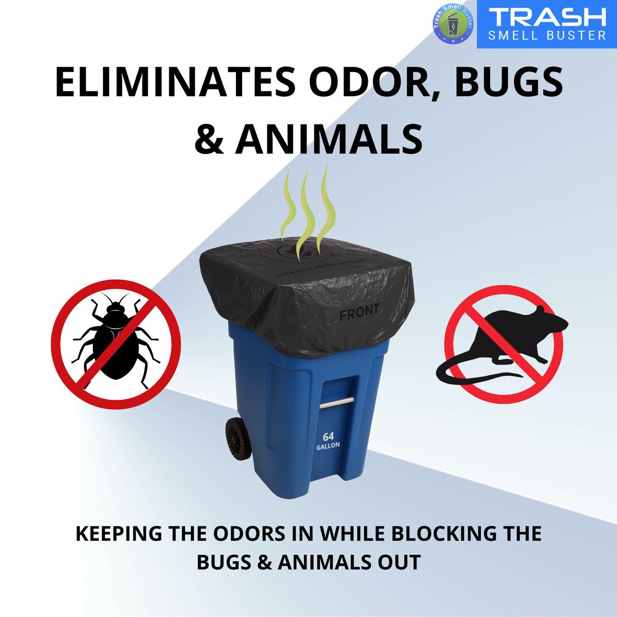 Trash Can Smell Eliminator Cover Odor Eliminating Bag with Optional Straps Lemon Scented Durable Chemical Free 64 Gallon 2 Pack (2 Count)