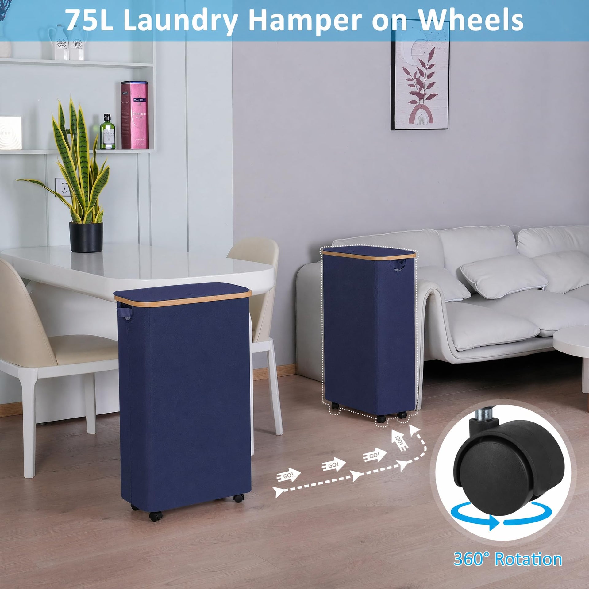 Slim Laundry Hamper with Wheels