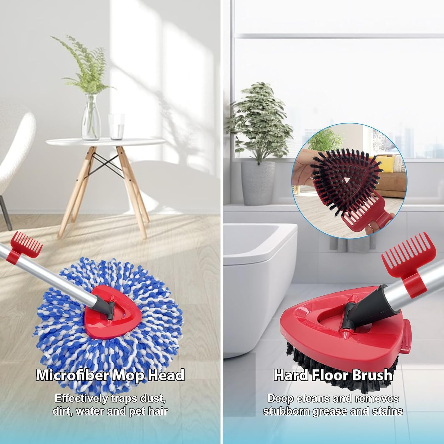 Spin Mop Head and Brush Replacement Compatible with O Cedar RinseClean 2