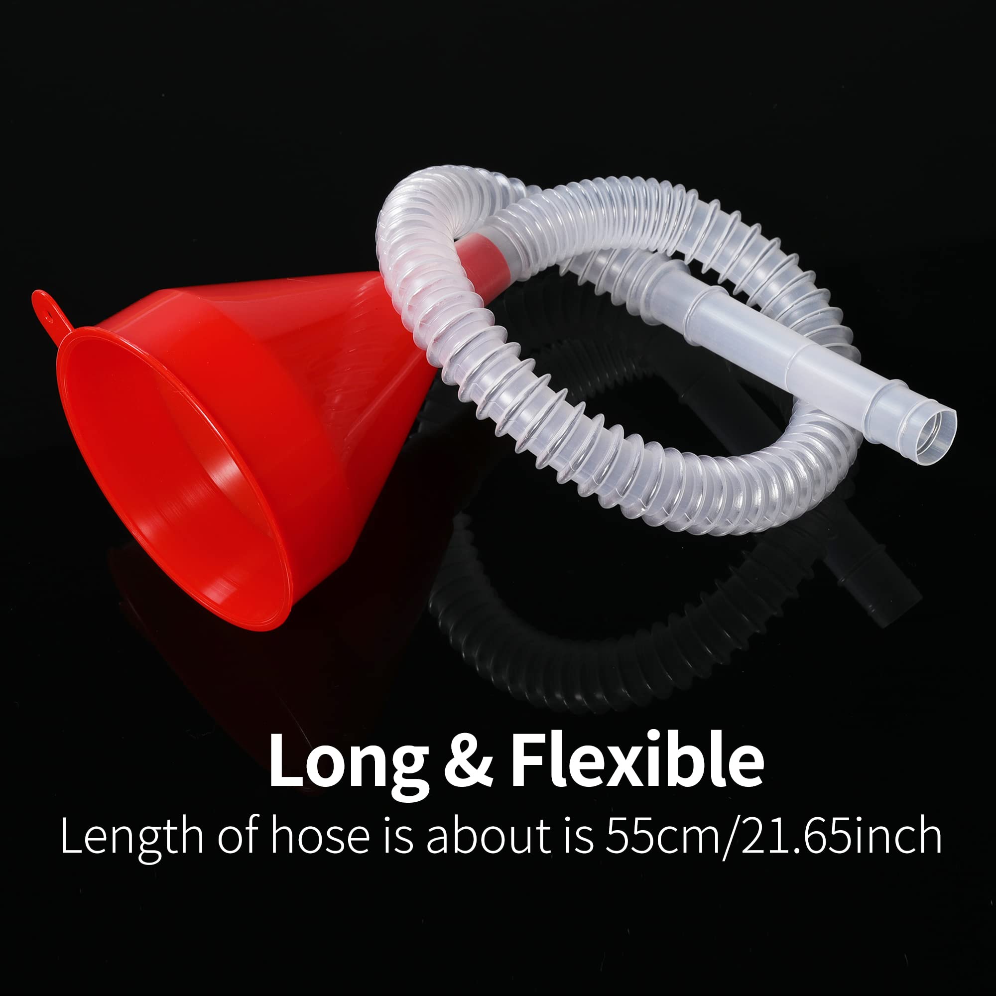 Flexible Fuel Funnel with Long Hose Plastic Small Wide Mouth Filling Funnel Car Funnel for Engine Oil Gas Fuel Gasoline Diesel Water Fluid Liquid Transmission Red (2 Count)