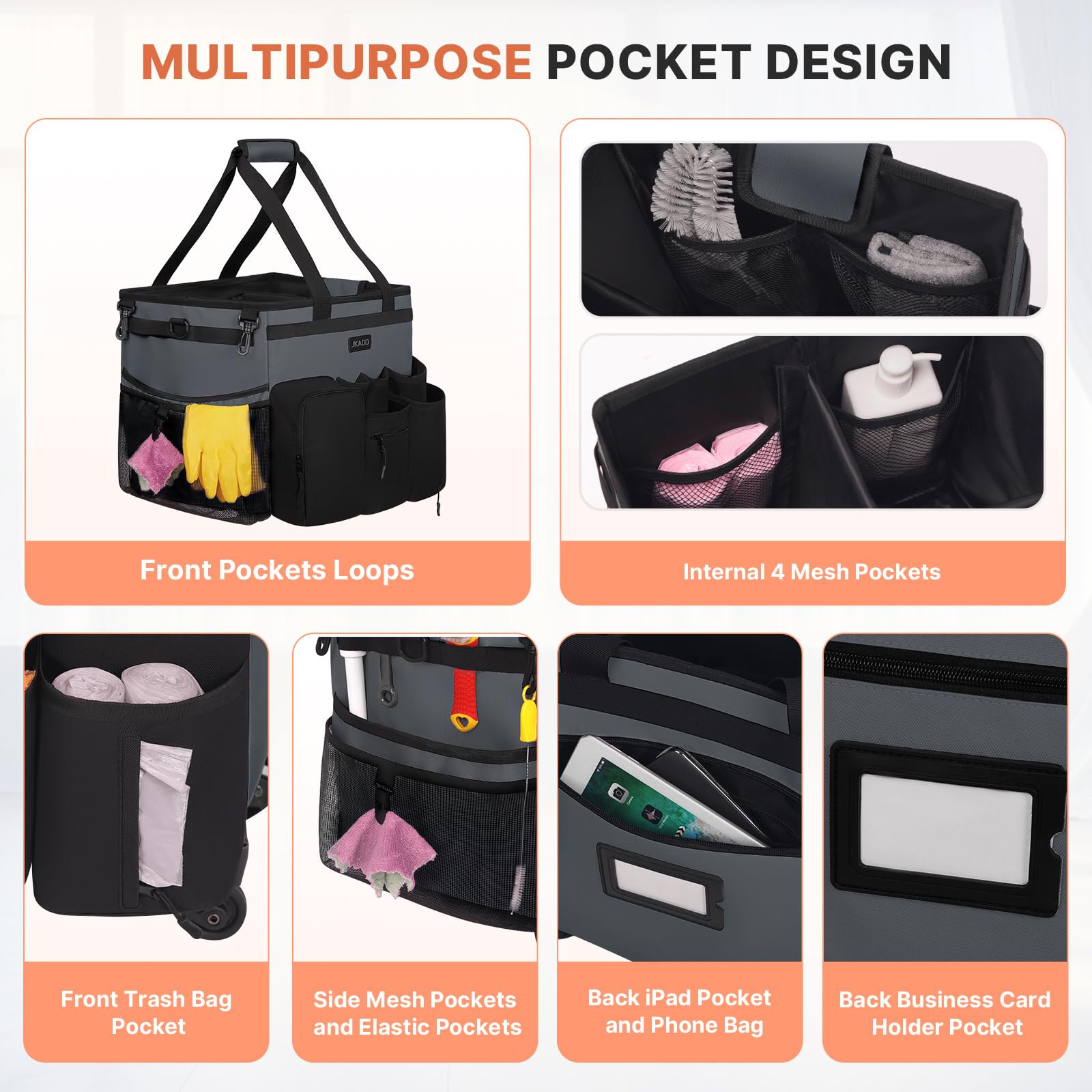 Large Rolling Cleaning Caddy Bag with Detachable Trolley