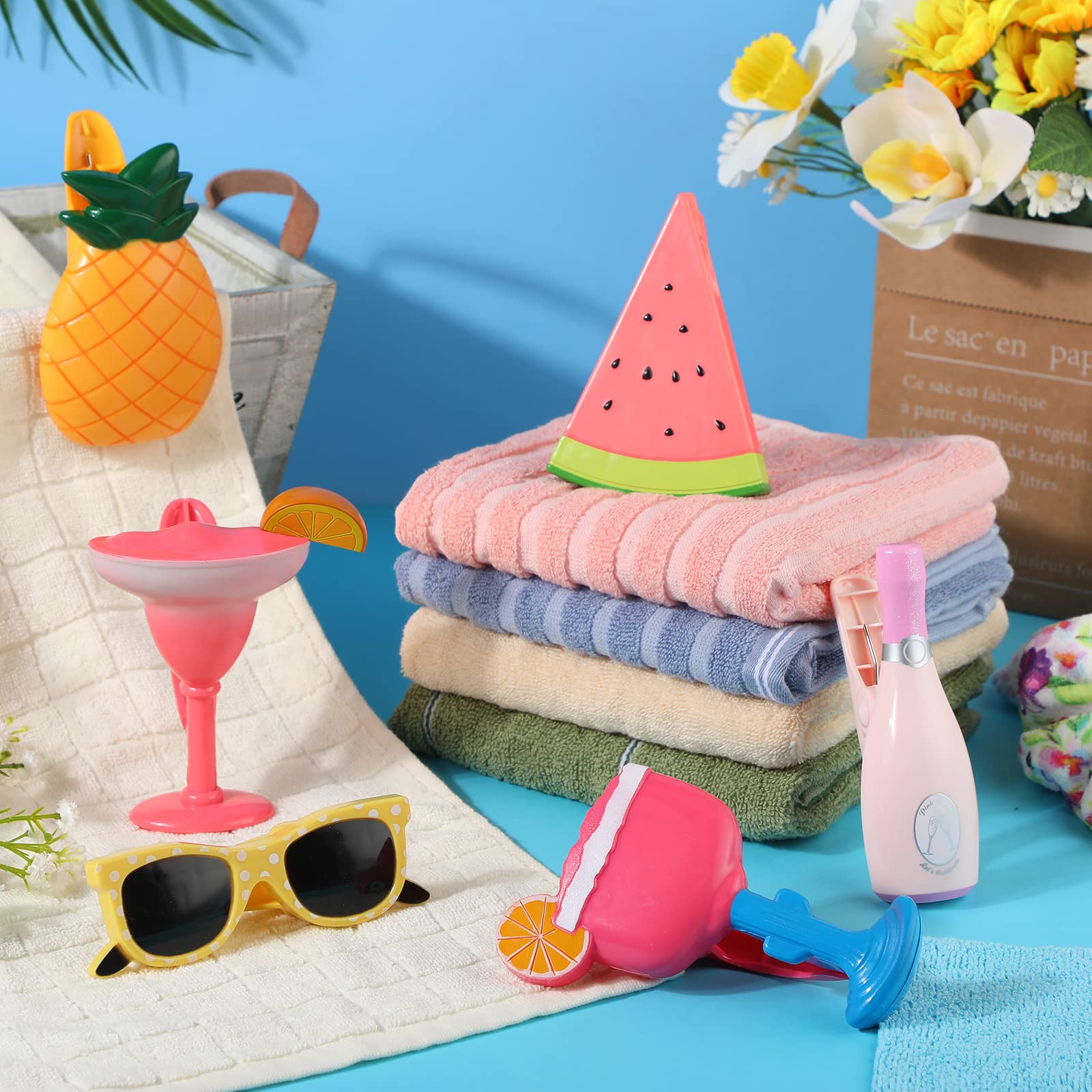 12 Pcs Beach Towel Clips Beach Chairs Clips Plastic Swimming Pool Towel Holders Jumbo Size Funny Clothespins for Patio Holiday Pool Blanket Decoration (12 Count)