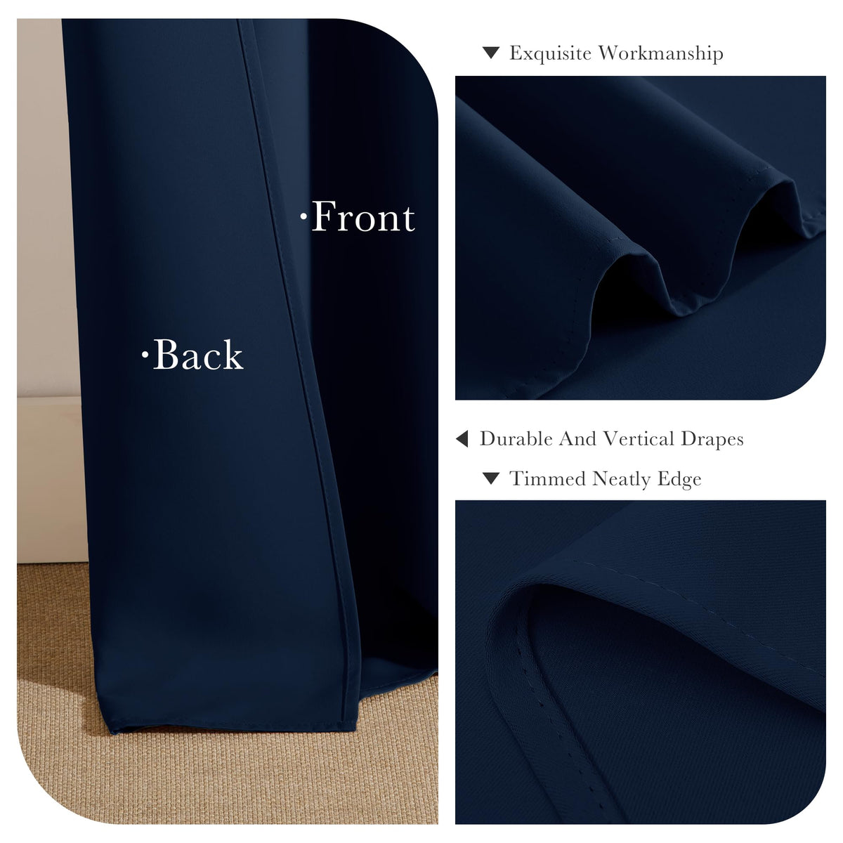 Navy Blue 94 Inch Long Blackout Curtains for Living Room Window (2 Count)