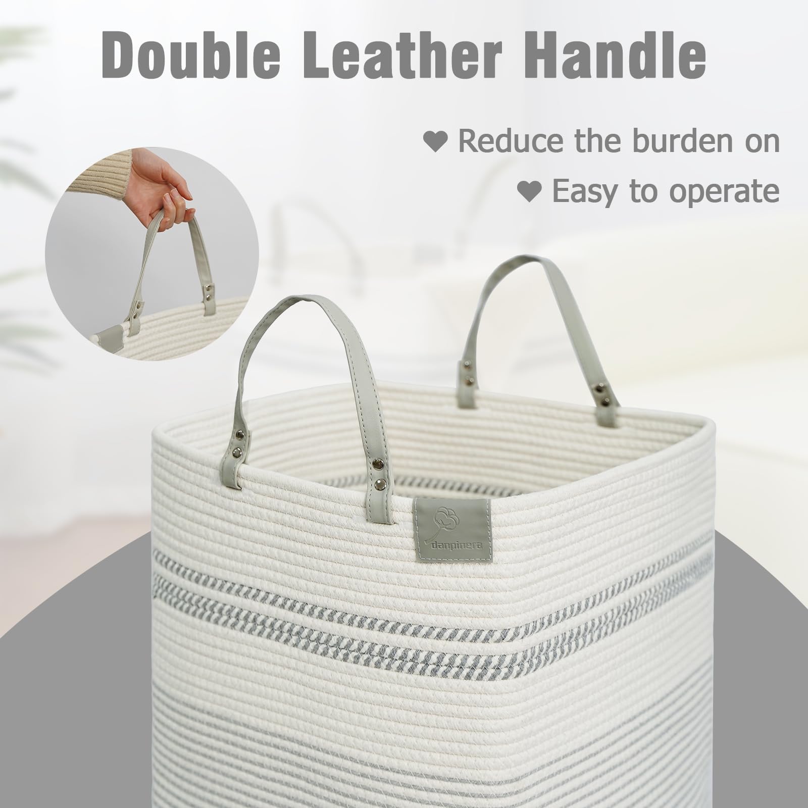 75L Woven Laundry Hamper with Long Leather Handles (67.2 Ounce)