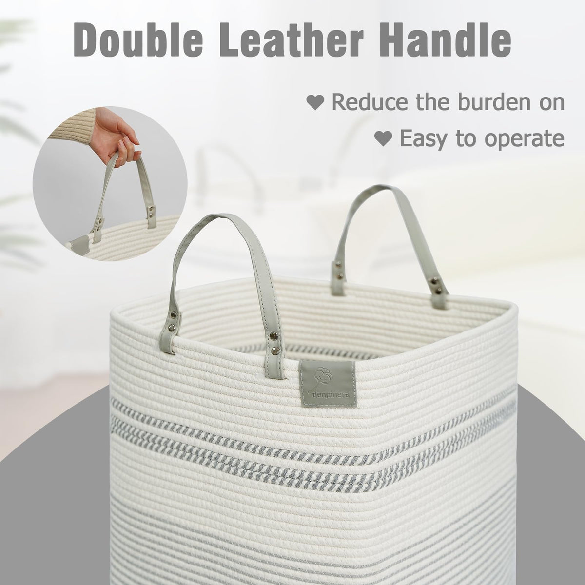 75L Woven Laundry Hamper with Long Leather Handles (67.2 Ounce)