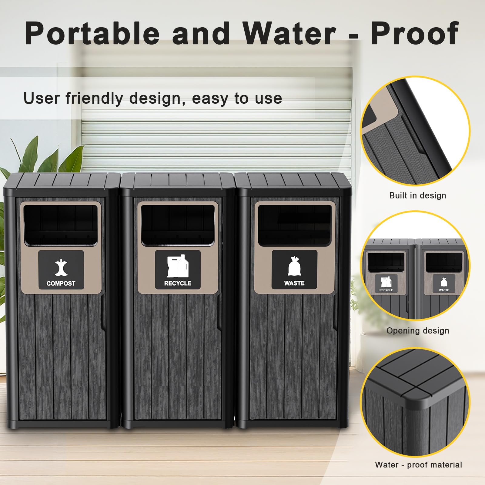 Outdoor Three Barrel Trash Can