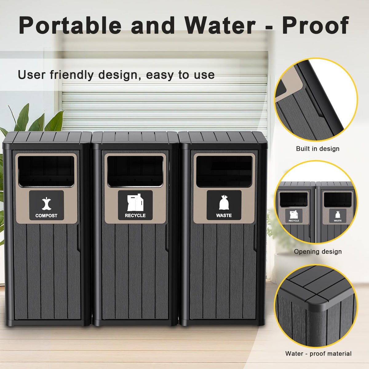 35" Tall Outdoor Trash Can (3 Count)