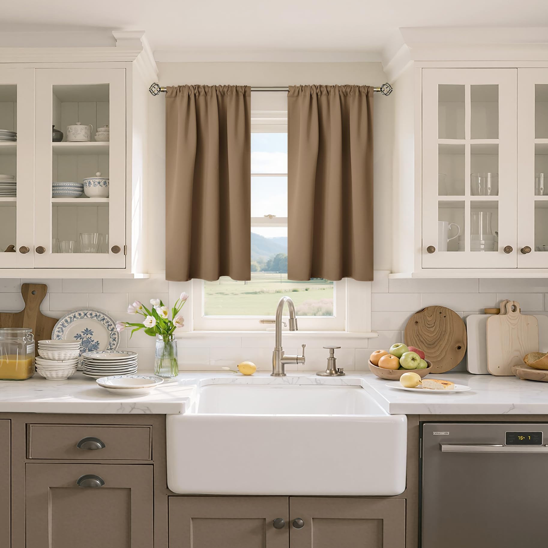 Taupe Blackout Curtains 45 Inches Length for Short Window (2 Count)