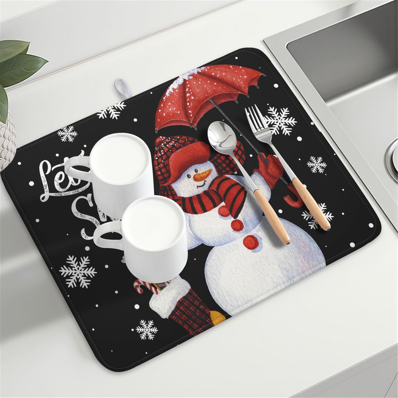 Black Snowman Dish Drying Mats for Kitchen Counter
