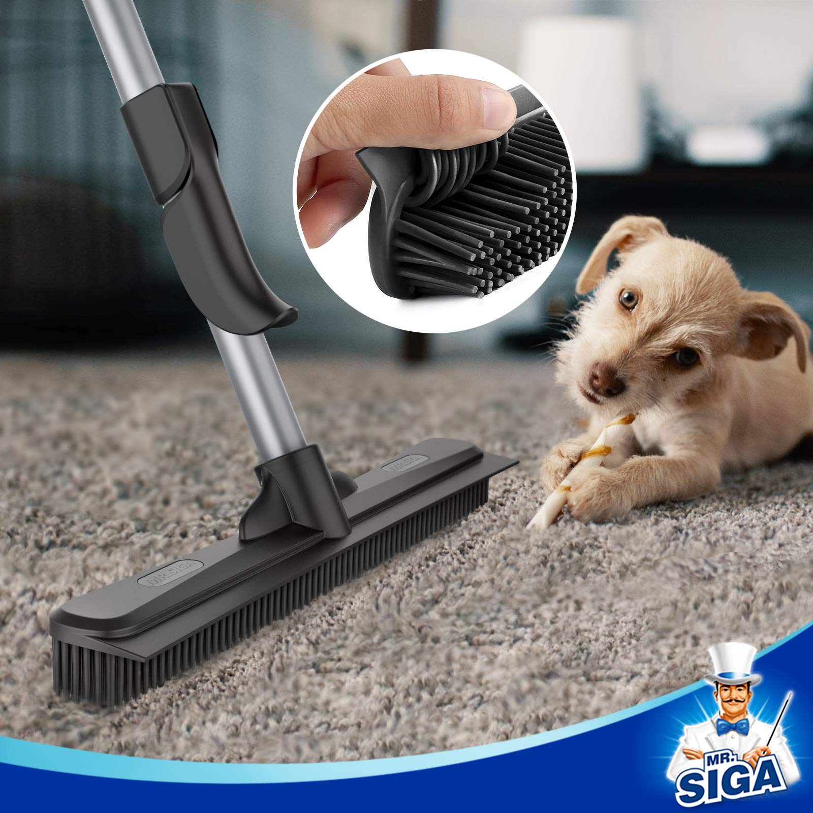 Pet Hair Removal Rubber Broom with Built in Squeegee