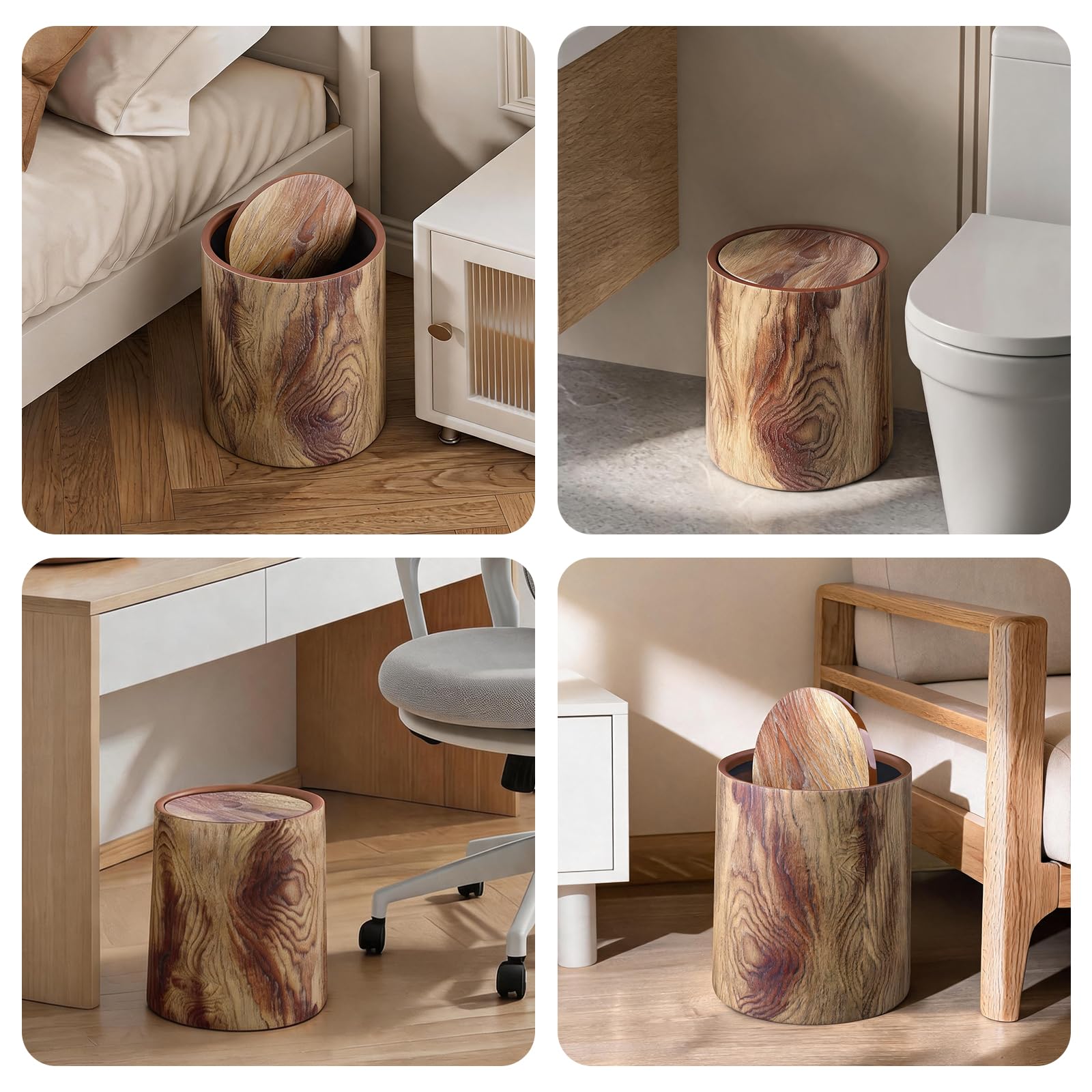 Wood Grain Plastic Trash Can Swing Top Lid (2 Count)