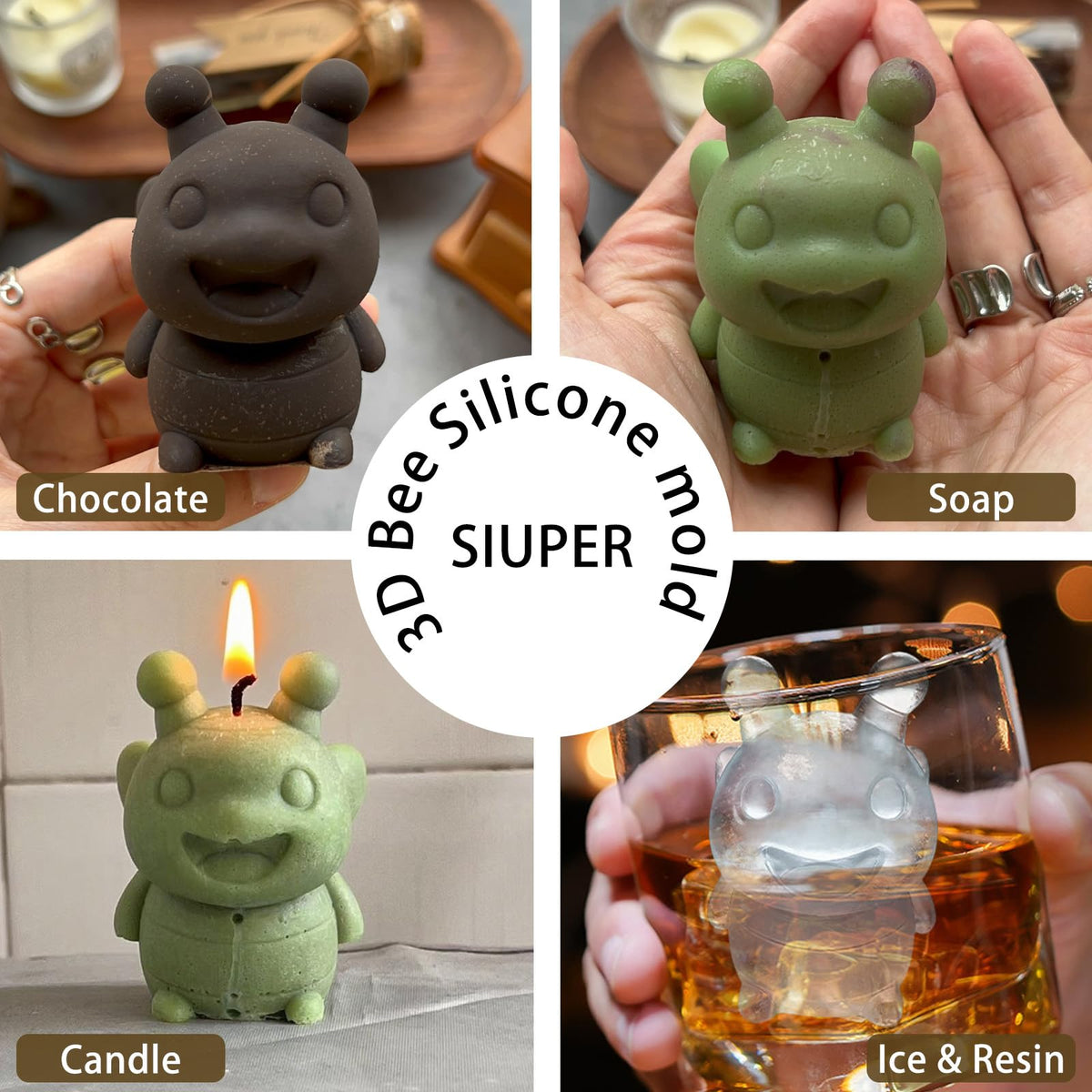 3D Bee Ice Cube Silicone Molds Tray for Whiskey (2 Count)