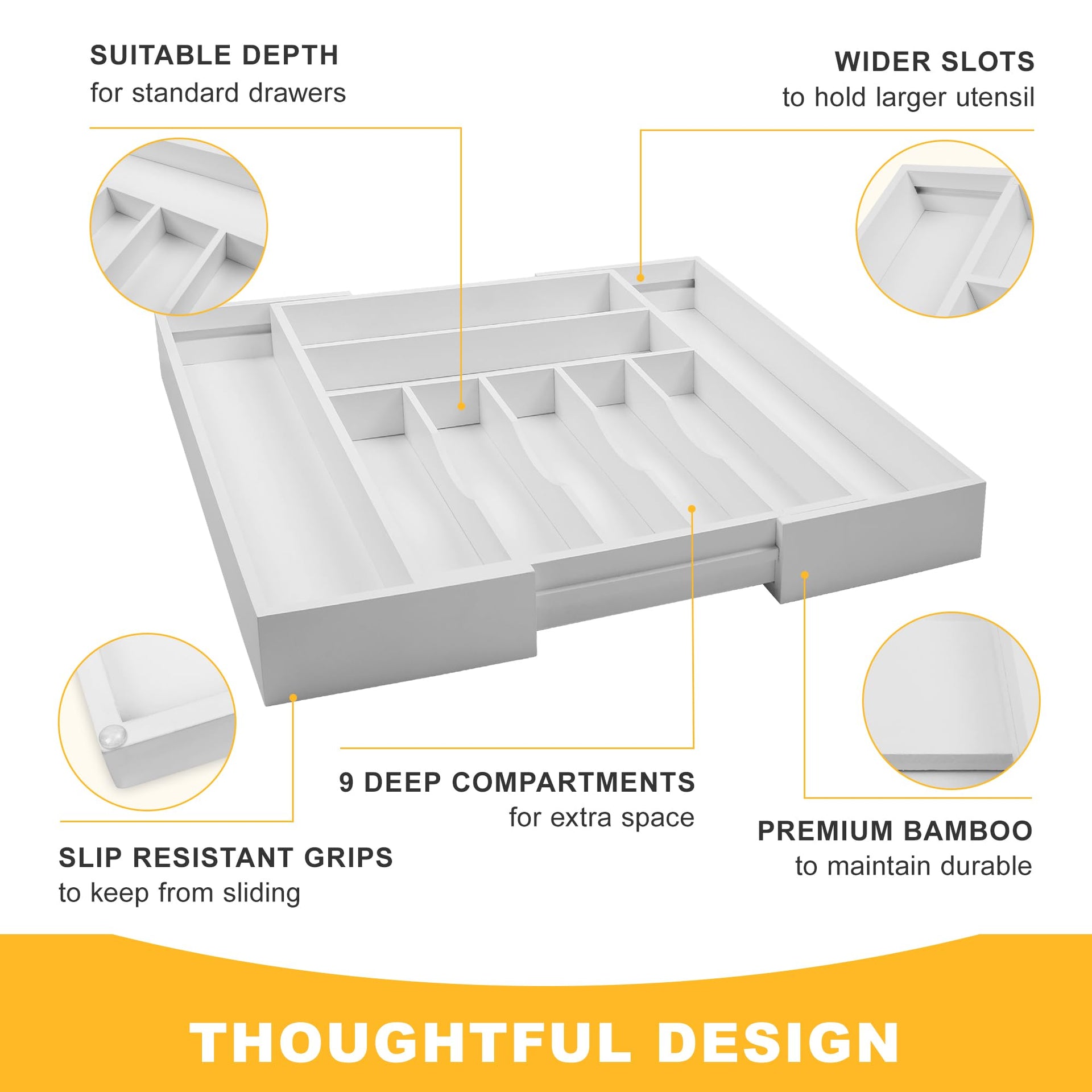 Large Premium Bamboo Silverware Organizer