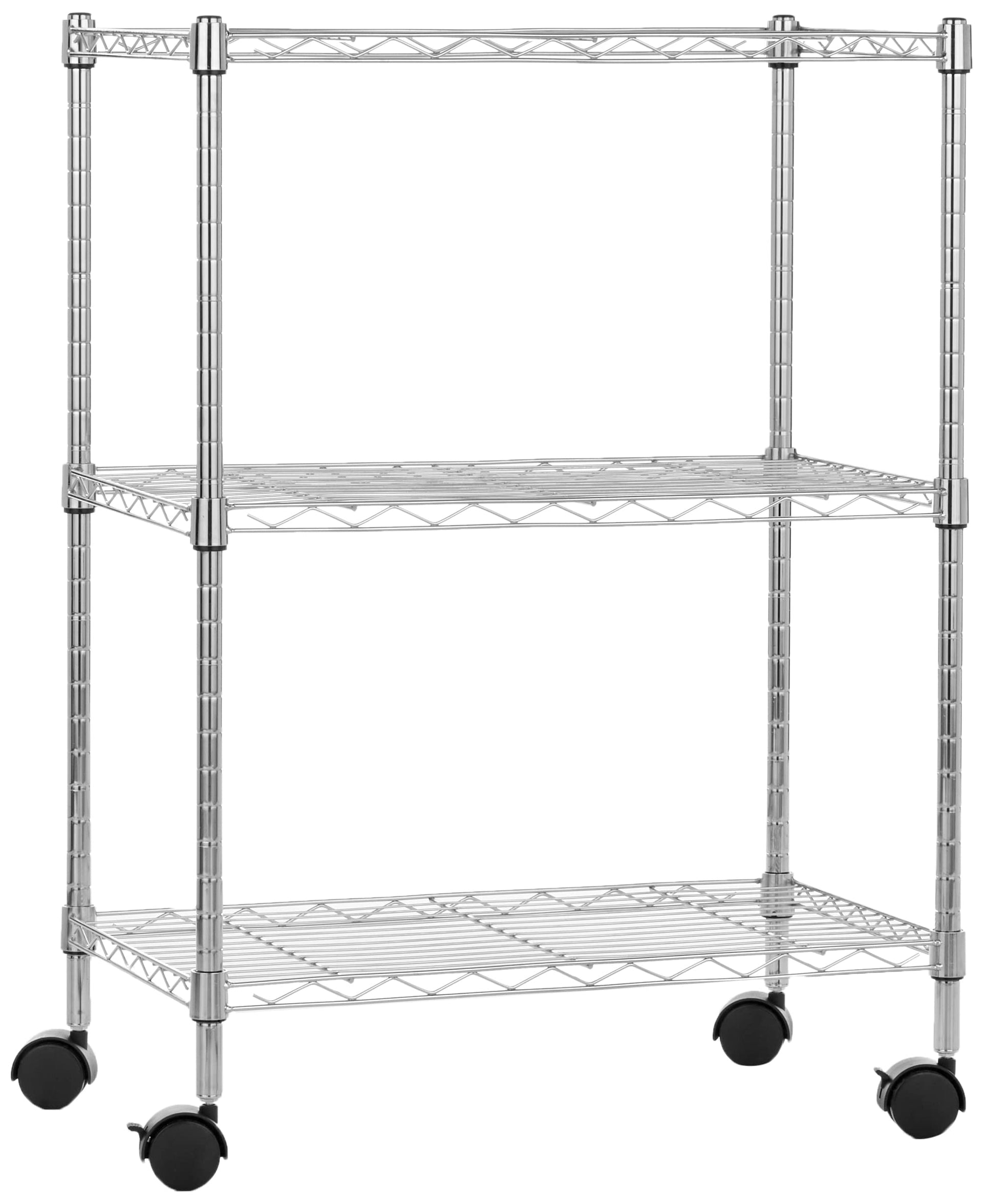 3 Shelf Heavy Duty Adjustable Wire Shelving Storage Rack on 2" PP Plastic Wheel Casters
