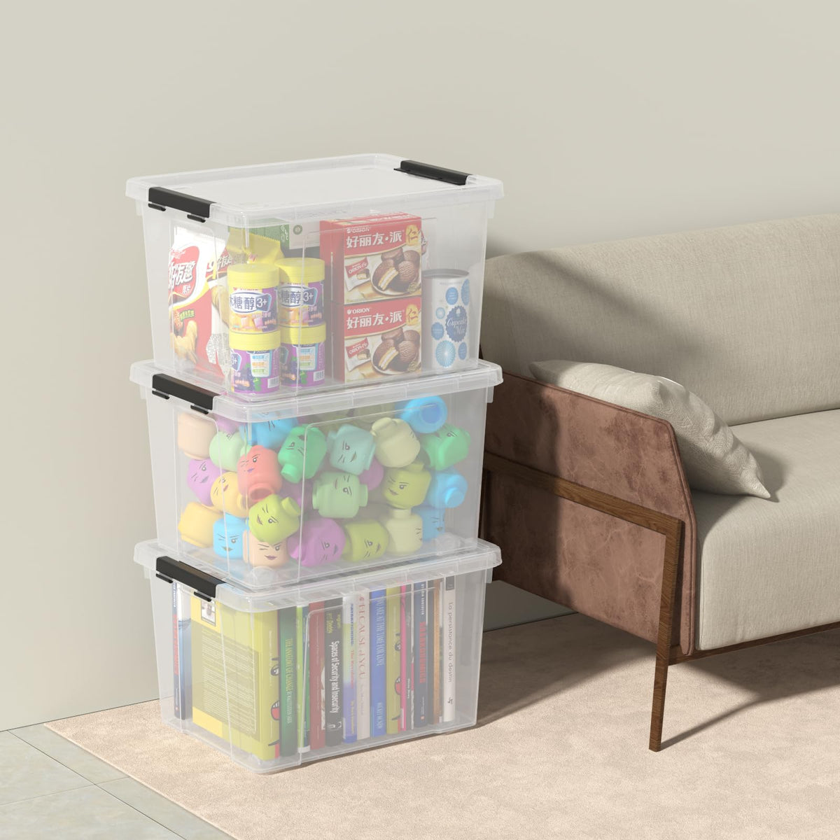 24 Quart Stackable Clear Latching Bin with Lid and Wheel (6 Count)