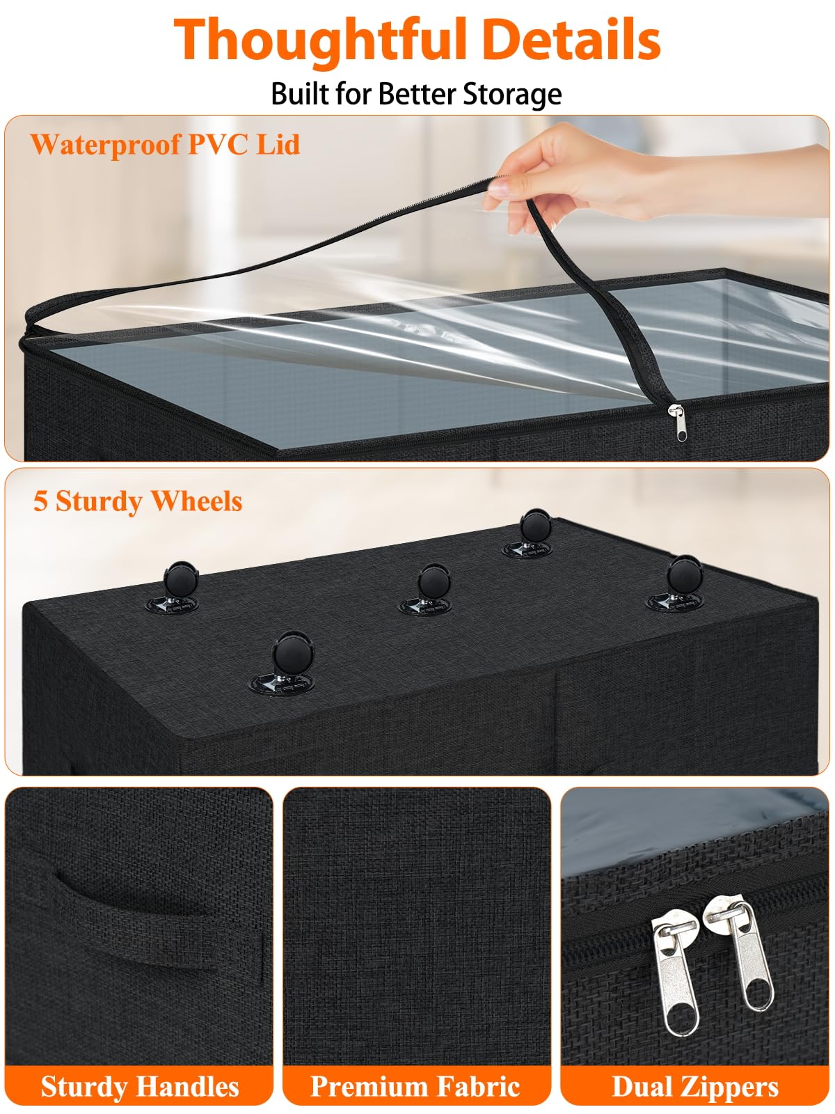10 inch Tall Under Bed Storage Bins with Wheels (2 Count)